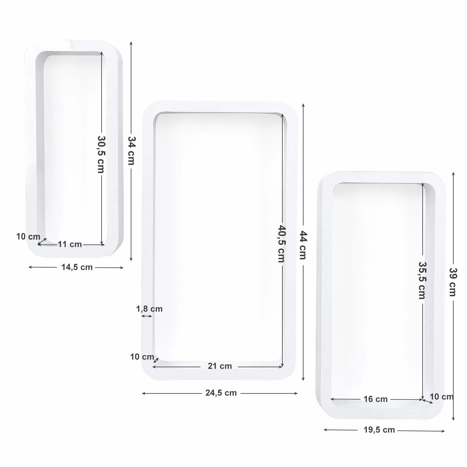 SONGMICS Estantes para Libros Juego de 3 CDs Estanterías de Pared Cubos Retro Blanco LWS97W