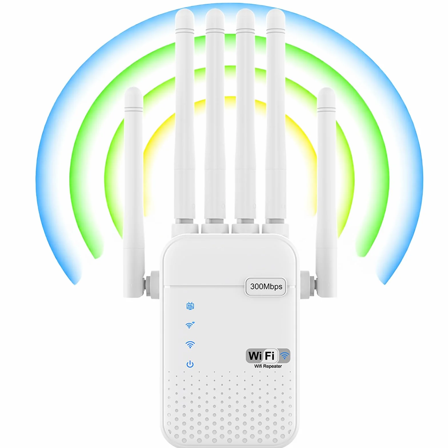 Repetidor WiFi Largo Alcance, Amplificador Señal WiFi, Señal Cobertura hasta 1200 m² para 50 Dispositivos, Extensor de WiFi con 6 Antenas, 2 Puertos Ethernet, Compatible con Todos los Routers