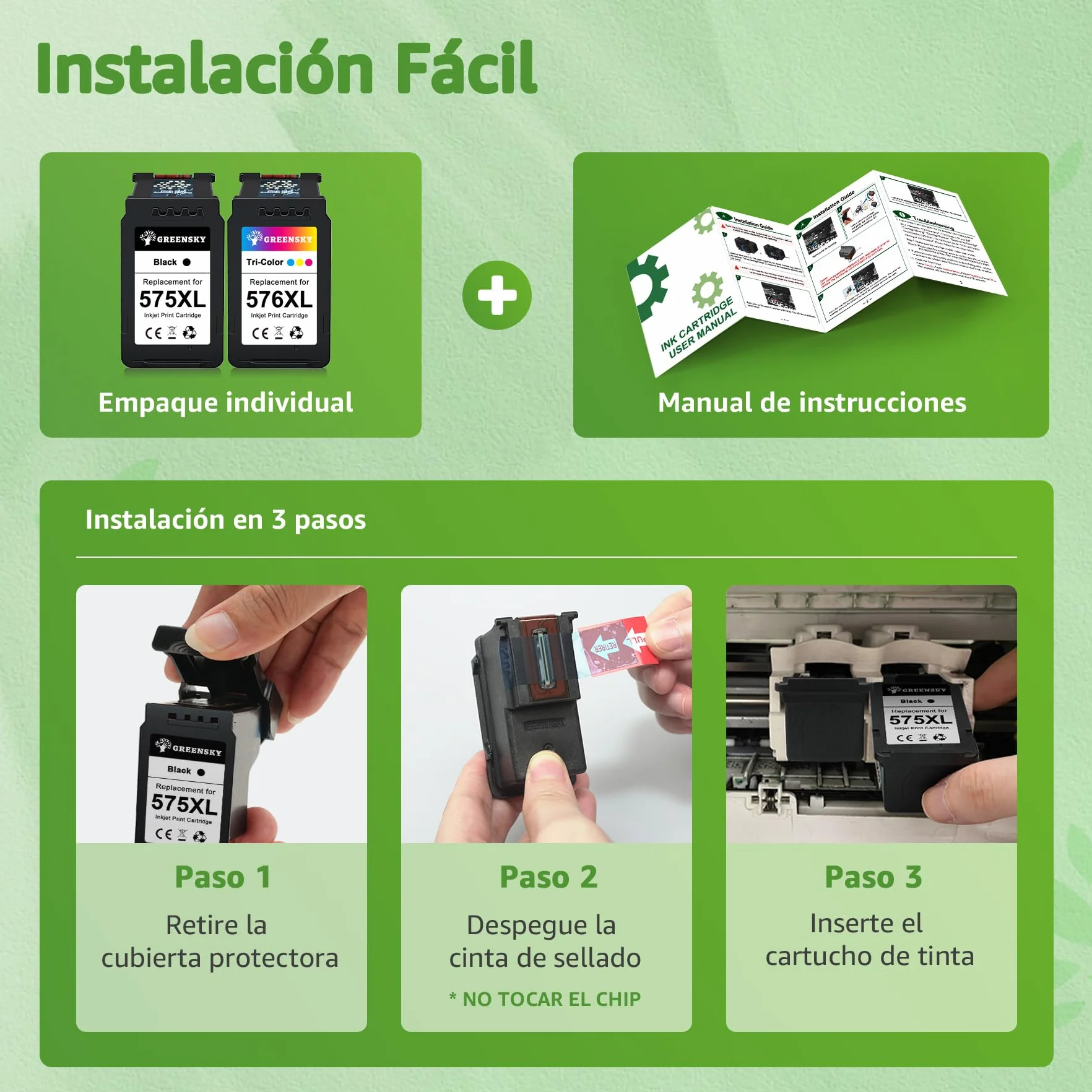 GREENSKY PG-575XL CL-576XL Cartuchos de Tinta para Canon 575 576 Negro y Color PIXMA TS3750i TS3751i TR4756i