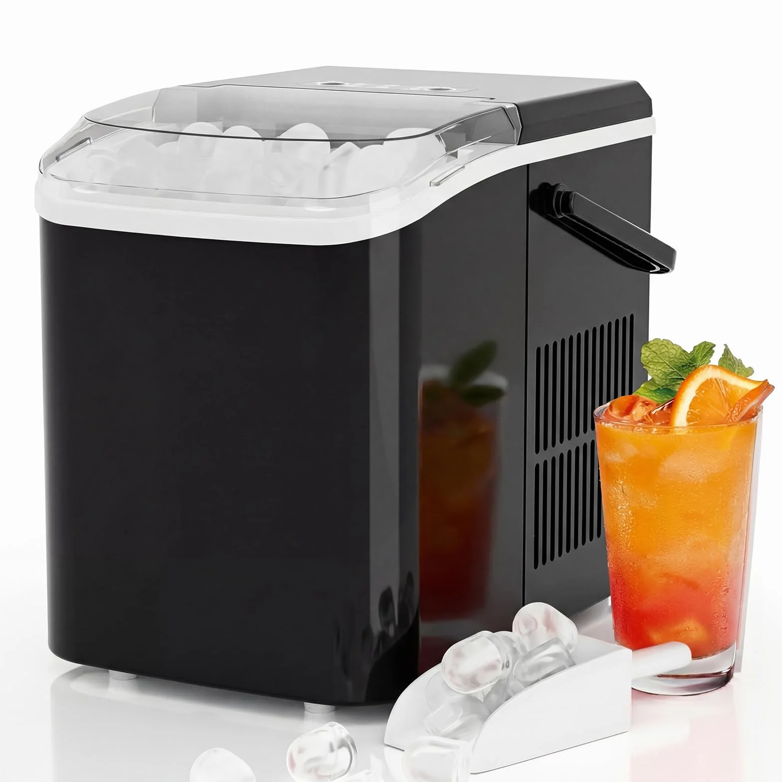 Sweetcrispy Máquina de hielo autolimpiante compacta 9 cubitos 6 min 12 kg/24h 2 tamaños cocina bar negro