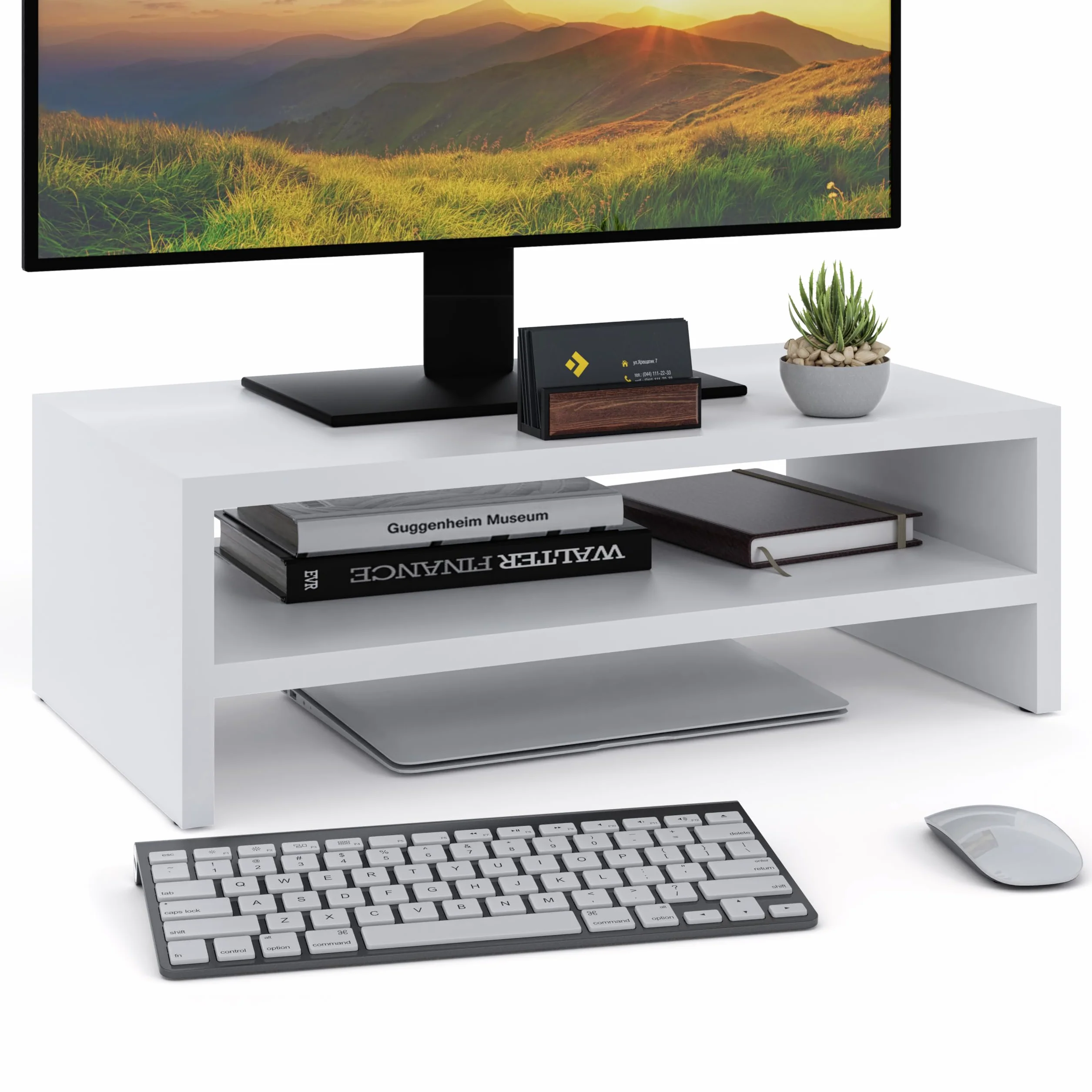 Soporte para Monitor, Elevador Monitor, Soporte para Laptop, Soporte para Computadora, Soporte para Impresora con Estante de Almacenamiento, Ideal para tu Oficina en Casa, Blanco