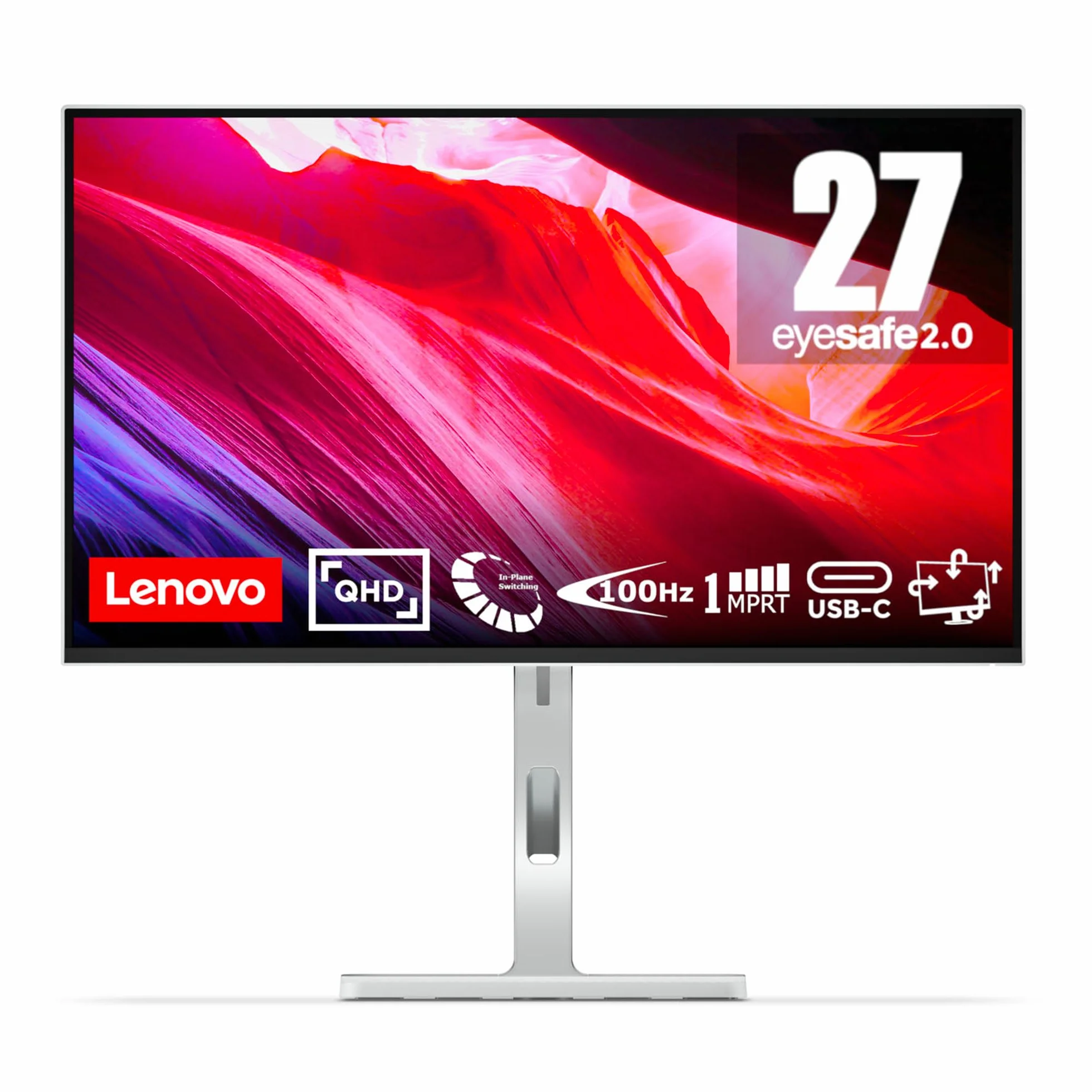 Lenovo L27h-4A - Monitor QHD 27" (IPS, 4 Lados Ultrafinos, HDMI - DP - USB-C, 16:9, Tasa de Refresco 100 Hz, Tiempo Respuesta 1ms, Montaje VESA 100 mm, Ajuste Inclinación/Altura/Pivote/Giro) - Gris