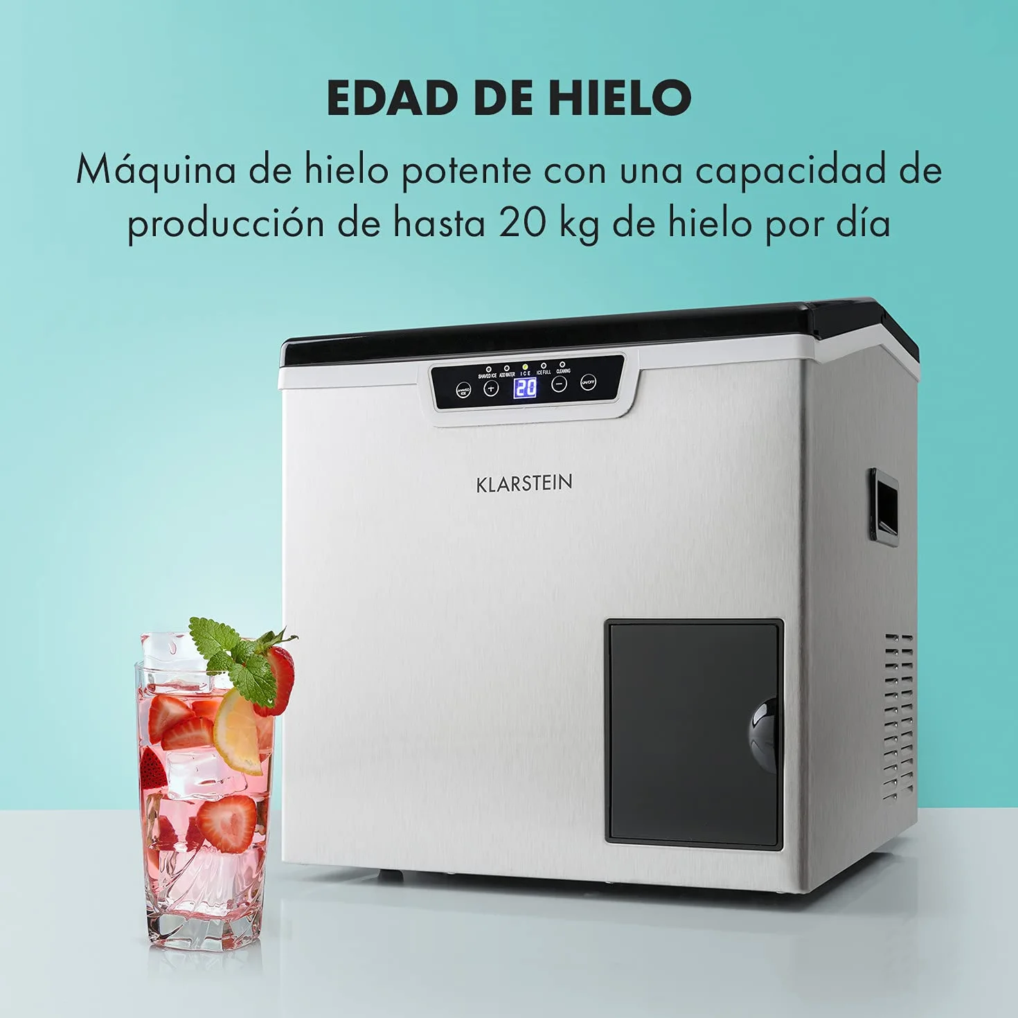Klarstein Icefestival Cube máquina de hielo 400 W 12-20 kg/24h 1,9 kg 1,8 l 3 tamaños gris metalizado