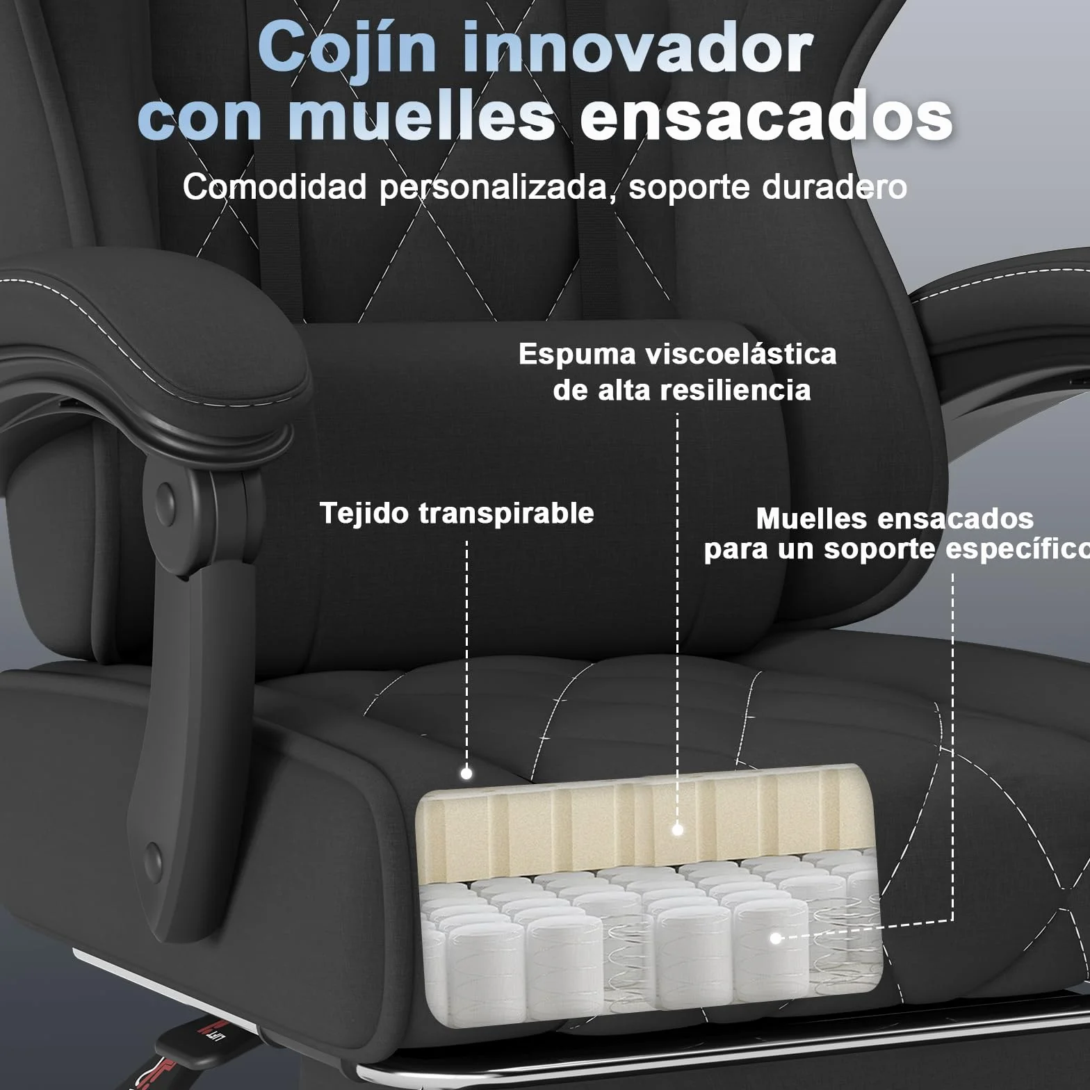 Devoko Silla Gaming Ergonómica de Tela Transpirable con Masaje Lumbar y Reposapiés Retráctil, Reclinable, 150 kg, Negro