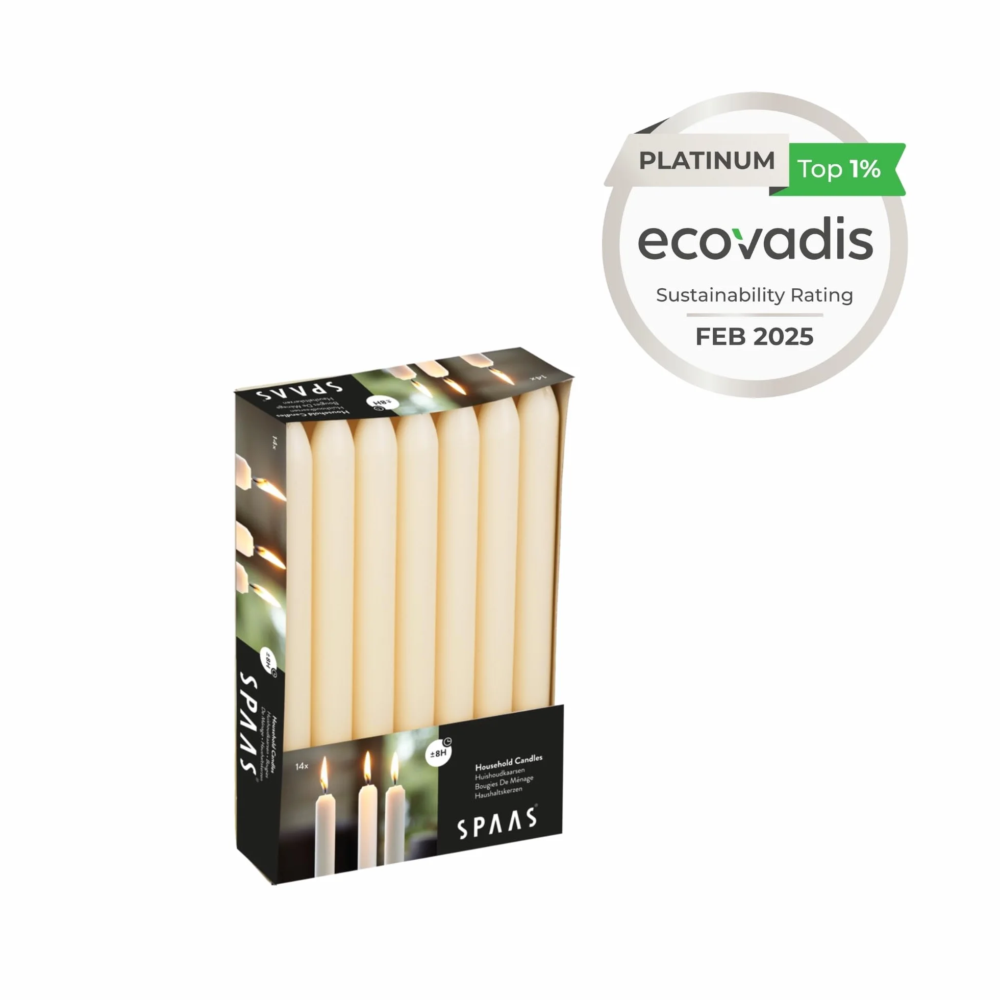 Spaas 14 velas cónicas 21/220 mm marfil sin perfume 8 horas