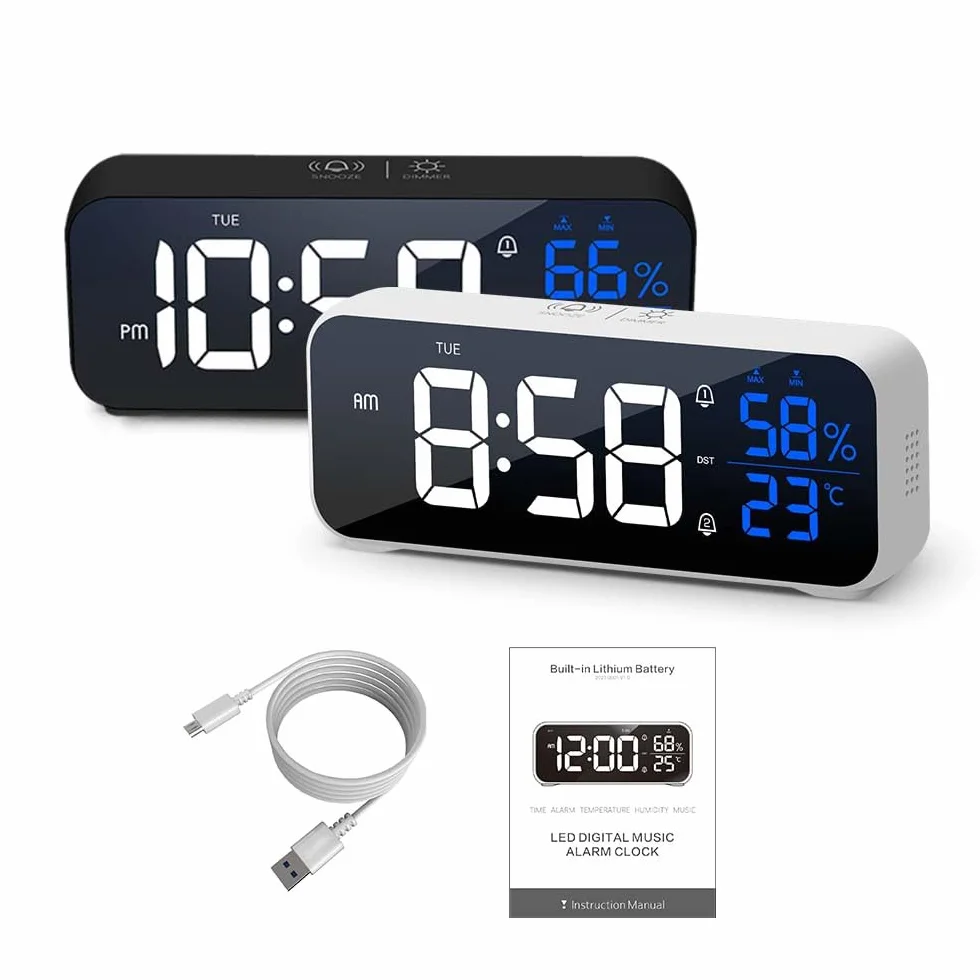 Despertador Digital LED con Temperatura, Brillo Regulable y Snooze