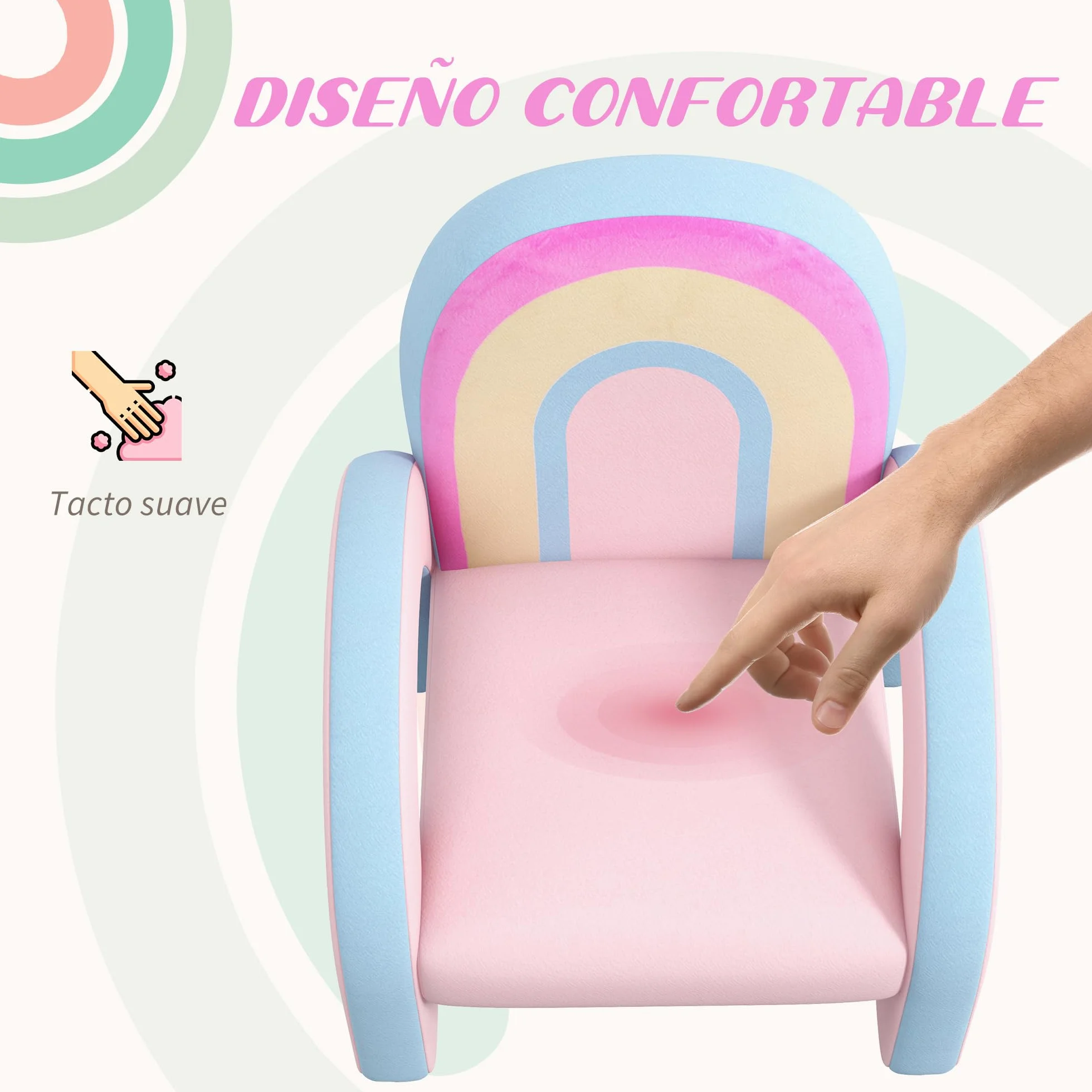 ZONEKIZ Sillón Infantil Arco Iris Mini Sofá para Niños 1,5-3 Años 45 kg 43x41x51 cm Rosa