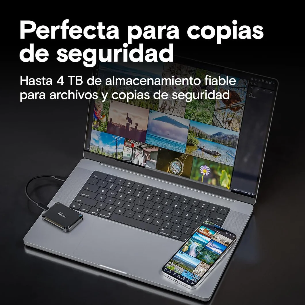 Crucial X9 SSD 1TB Portátil, hasta 1050MB/s, Compatible con PC, Mac, PlayStation y Xbox, Disco Duro Sólido Externo, USB-C 3.2 - CT1000X9SSD902