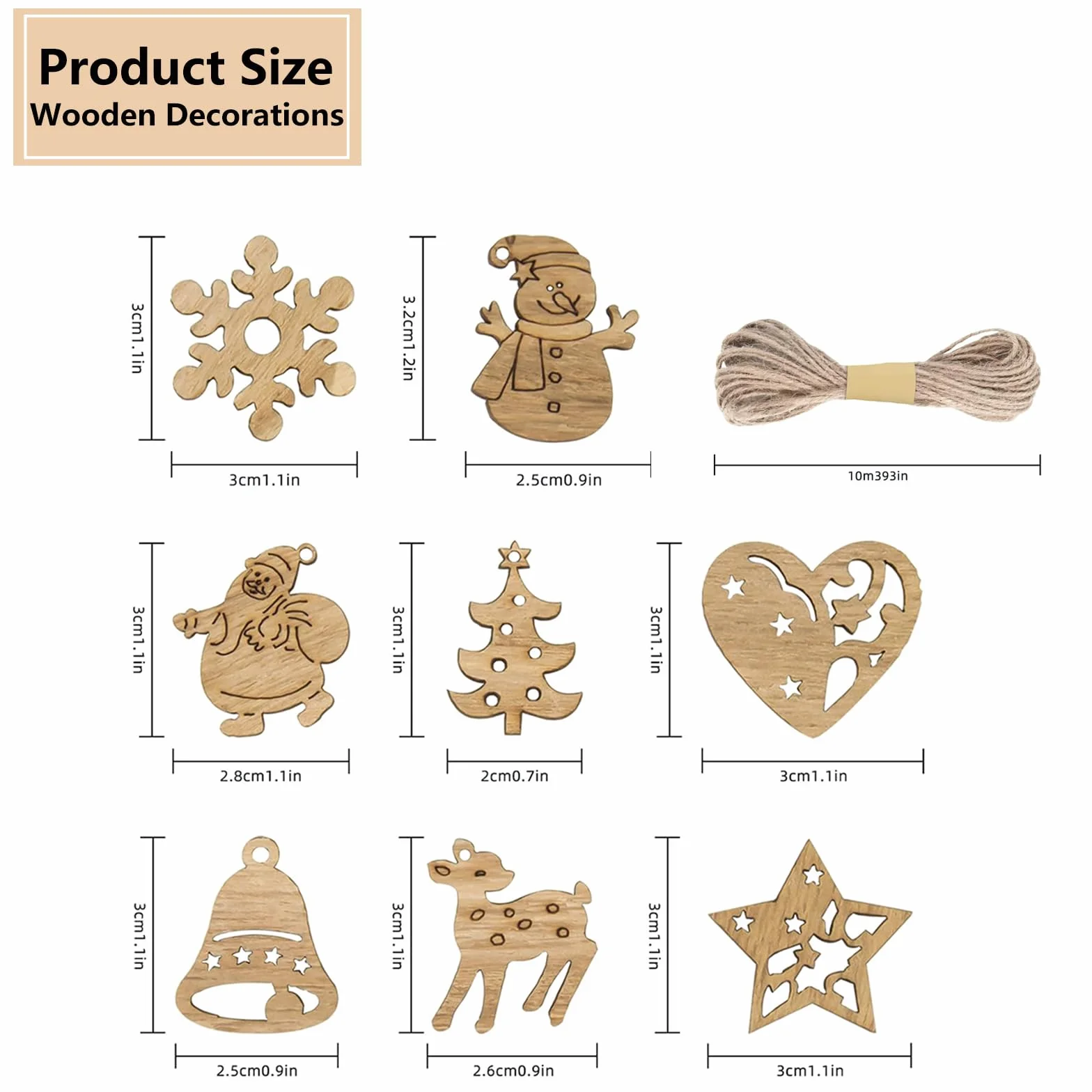 Adornos Navideños de Madera 100 Piezas Colgantes para Árboles Decoración Navideña Bricolaje