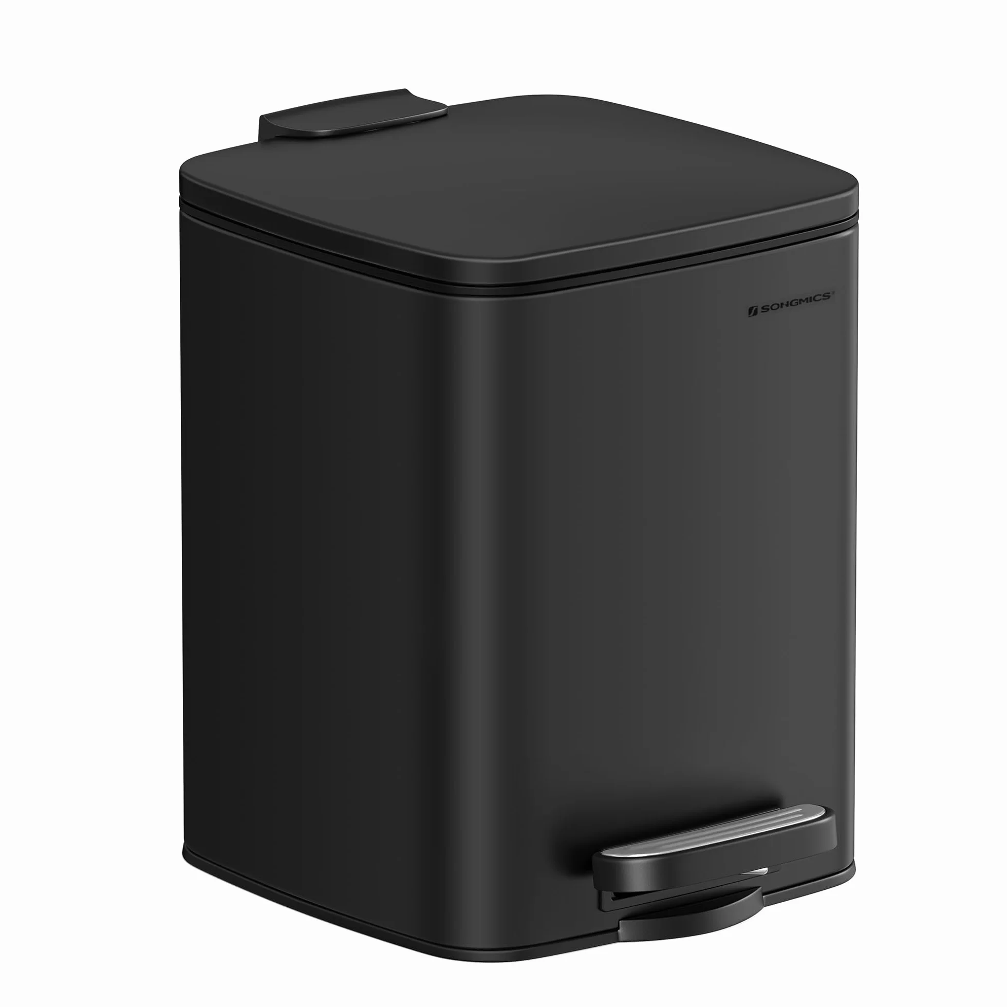 SONGMICS Cubo de Basura de Baño, 6 L Cubo Basura Compacta, con Pedal, para Espacios Pequeños, con Tapa de Cierre Suave, Acero, Negro LTB590B0602