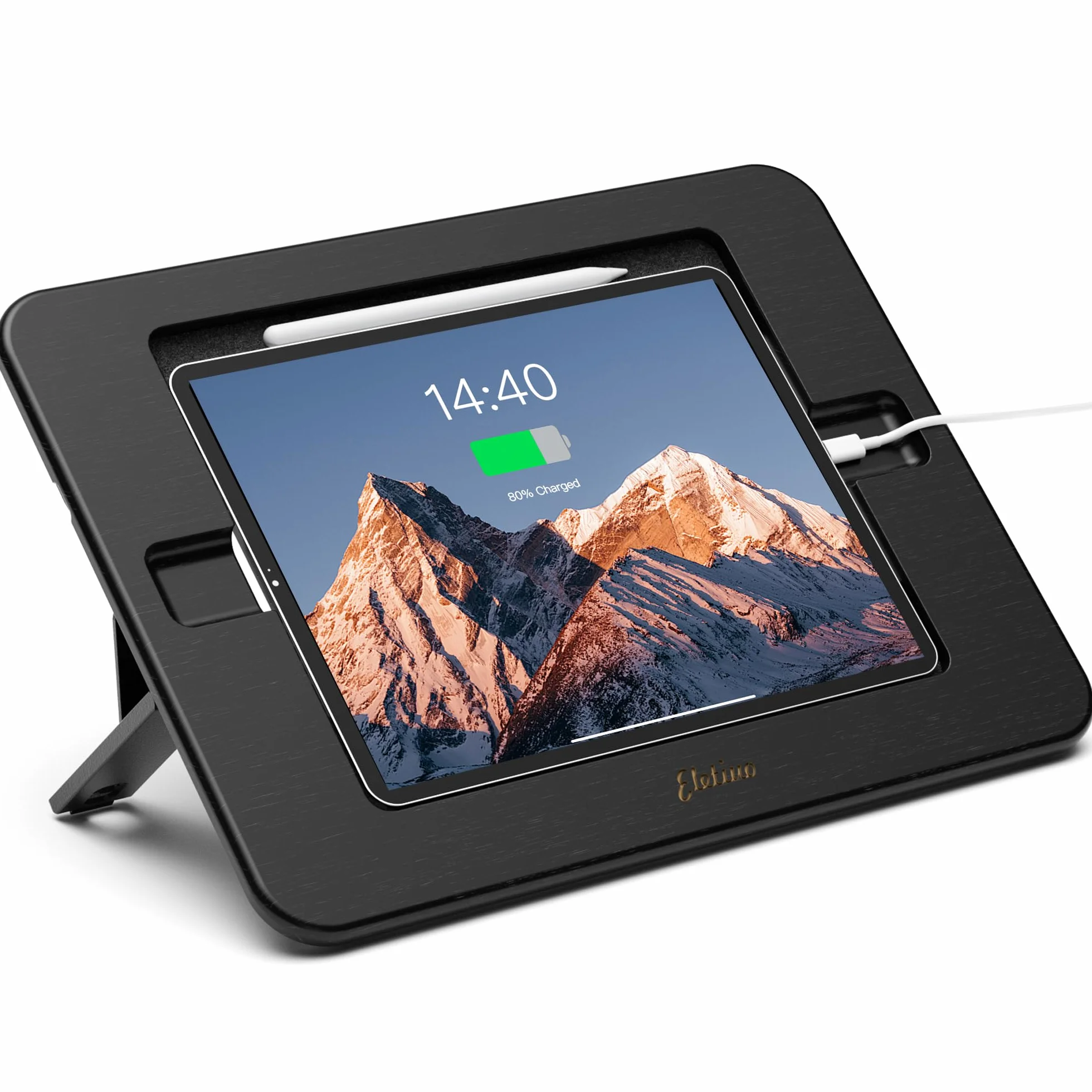 ELETIUO Soporte de dibujo de bambú para tableta, portátil y multiángulo ajustable, soporte para tablet con carga inalámbrica para lápiz, compatible con iPad Pro de 12.9/13 pulgadas, iPad Air/Mini (9.7