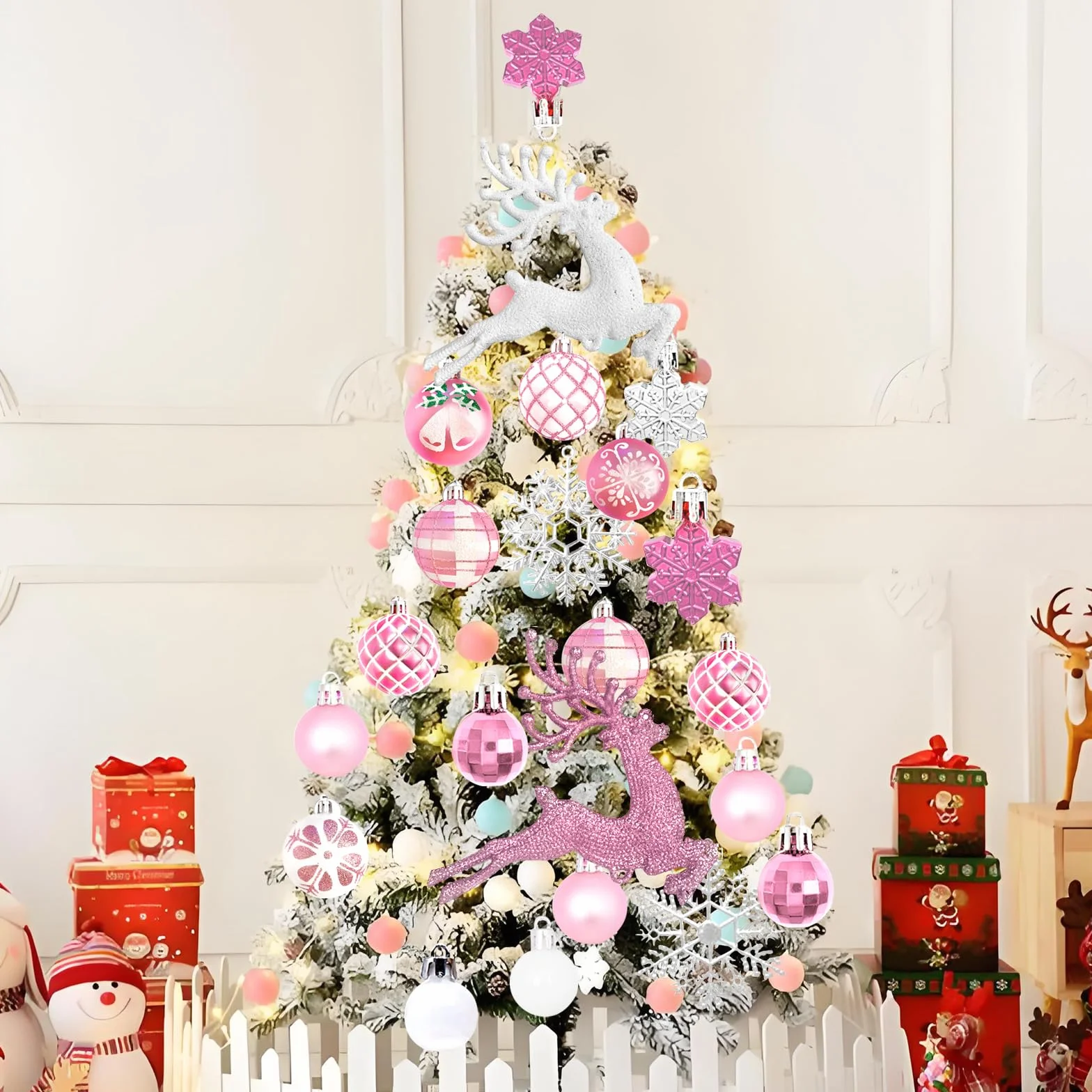 Juego de bolas de Navidad para decoración navideña, adornos para árbol con estrellas, alces, copos de nieve