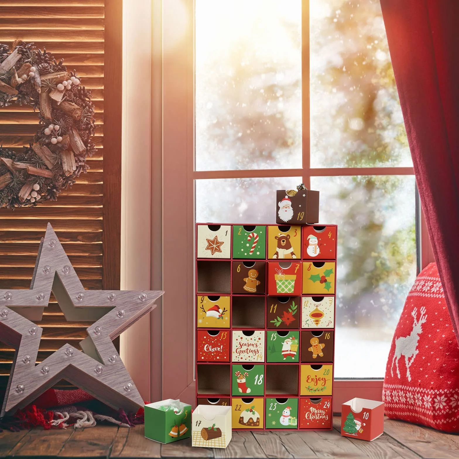 LEMESO 24 Cajas de Calendario de Adviento de Cartón para Rellenar con Números 1-24