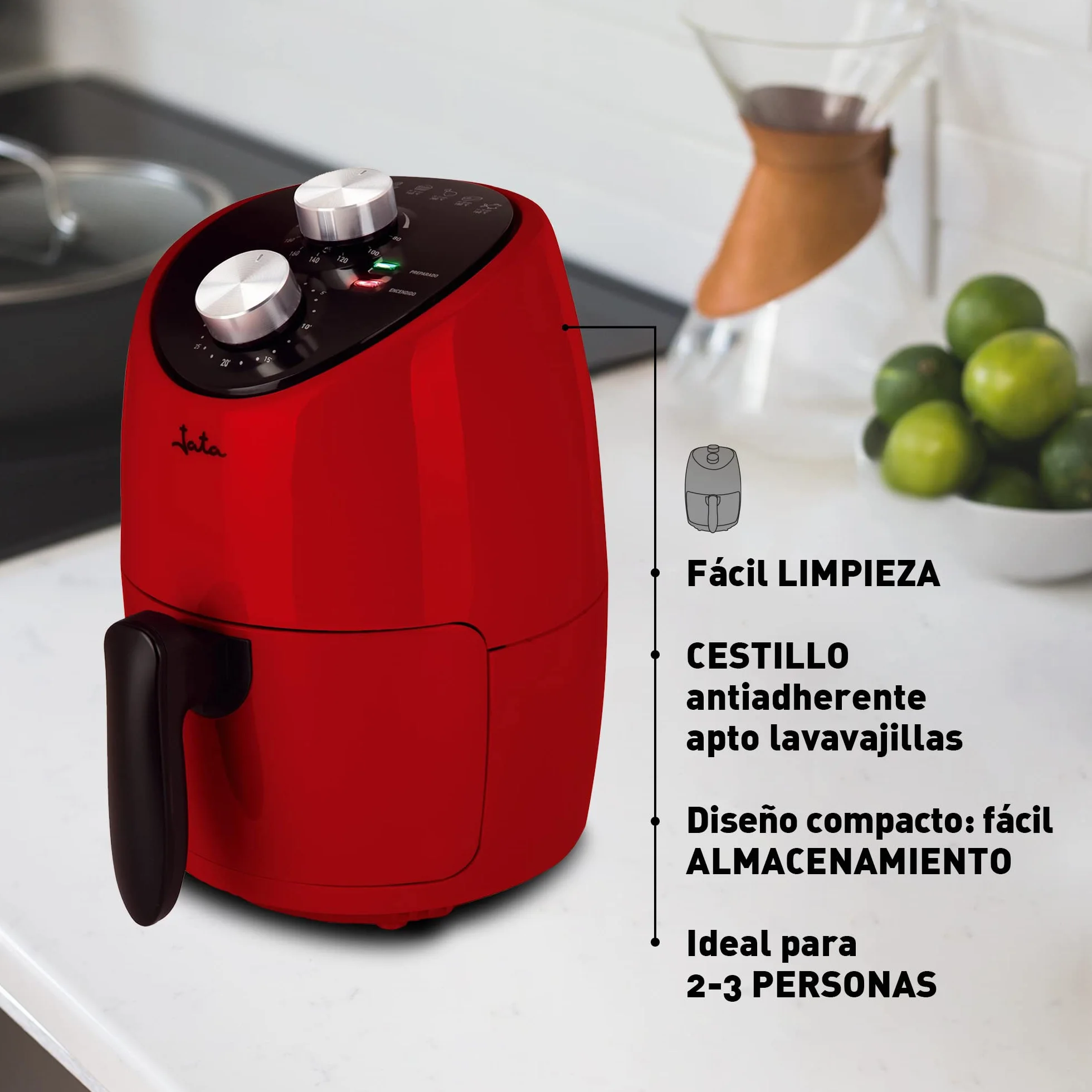 JATA JEFR1222 Freidora de Aire 2 L sin Aceite 200ºC Air Fryer Compacta