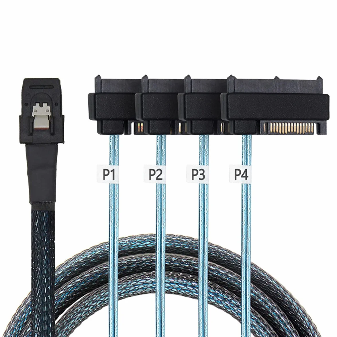 Cablecc Cable Interno de 36 Pines Mini SAS SFF-8087 Host a 4 SFF-8482 de Destino SAS Disco Duro y Cable de alimentación SATA de 100 cm