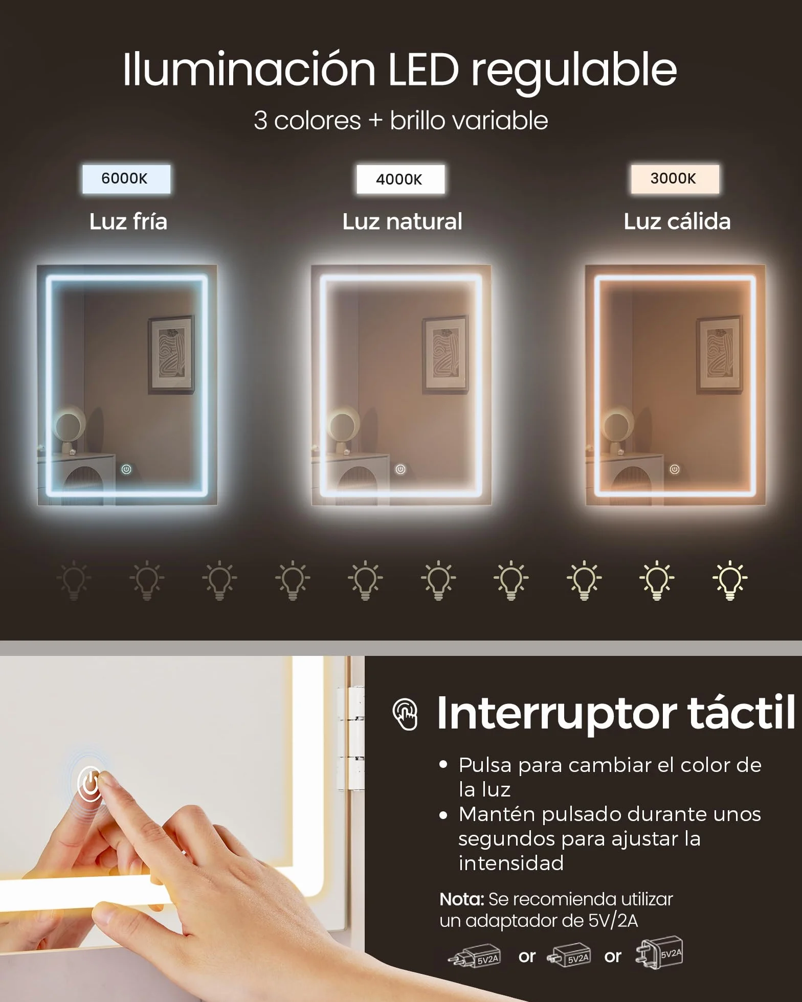VASAGLE Kailyn Colección Tocador con Luces LED Mesa de Maquillaje con Espejo 40 x 97,5 x 145 cm Blanco Nube