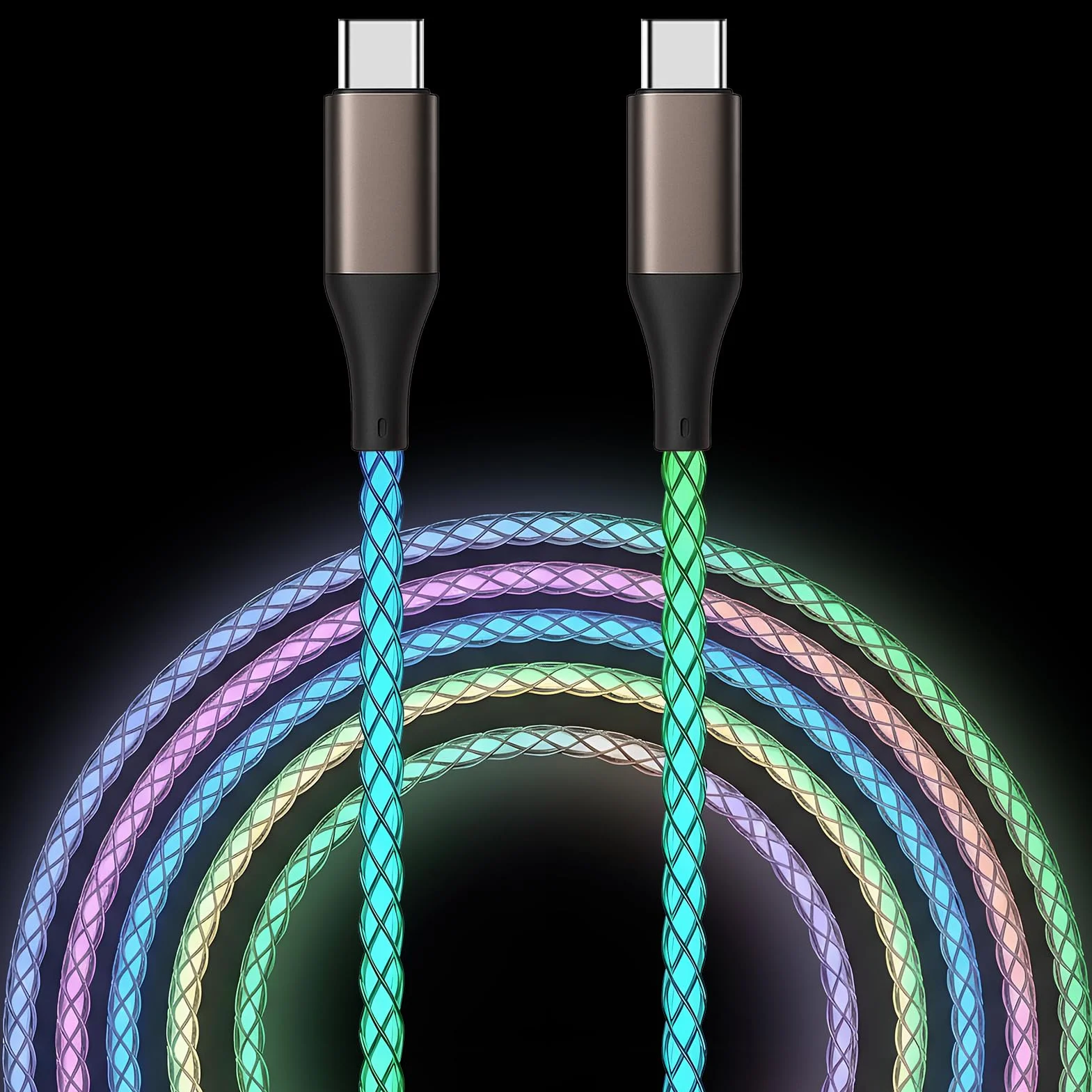 Cable USB C a USB C, cable de carga tipo C iluminado, cable USB C a USB C de 60 W, cable de carga rápida LED tipo C a C para iPhone 17/16/15/iPad MacBook, Samsung Galaxy S25 S24 S23 (multicolor, 6