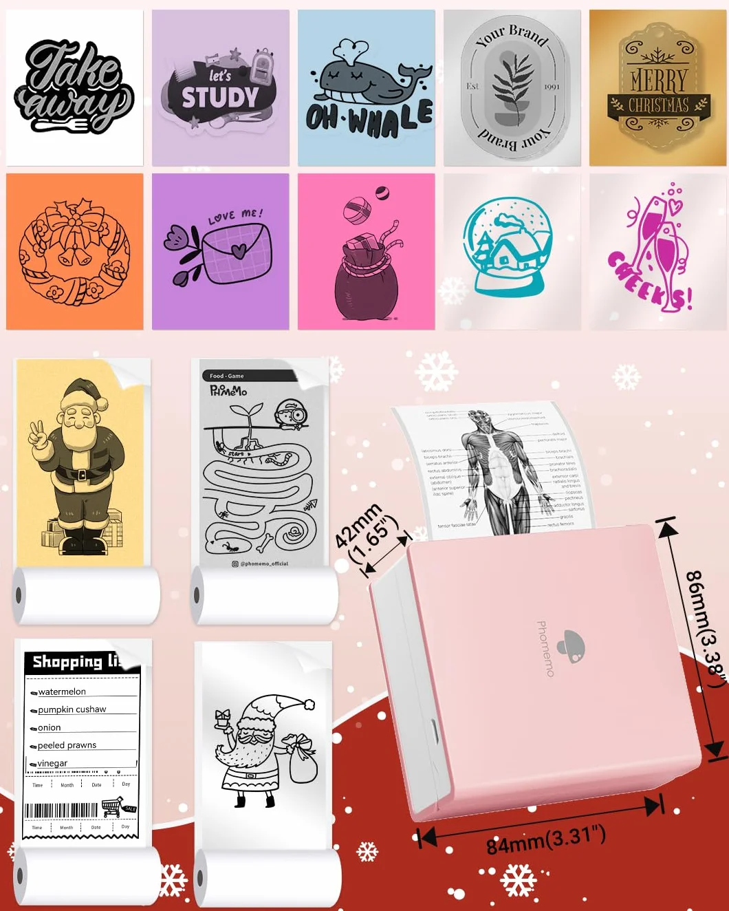 Phomemo M02 - Impresora térmica con 3 Rollos de Papel incluidos, compacta Impresora de Bolsillo inalámbrica para Viajes, Compatible con Android iPhone y iPad para Journal Children Daily Plan, Rosa
