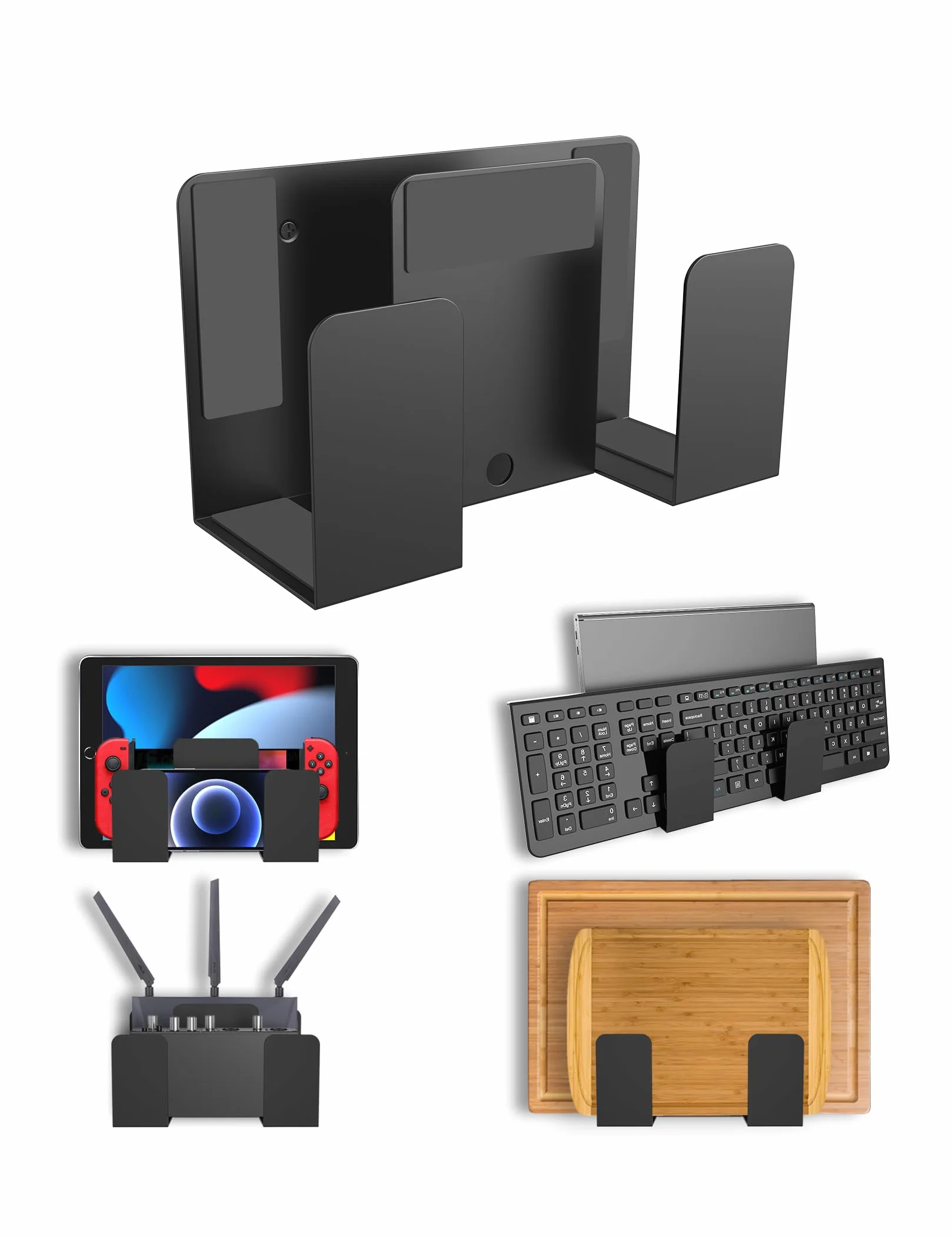 Soporte de pared universal para organizador de oficina para computadora portátil/teclado/tablet/Kindle/router/módem/caja de cable/teléfono celular y más dispositivos pequeños y anchos