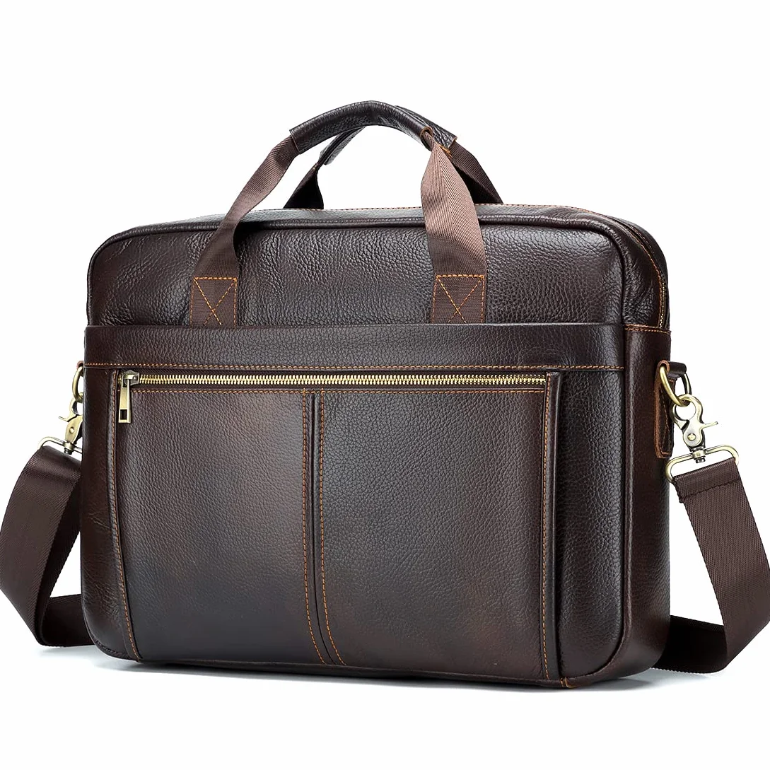 SPAHER - Maletín para ordenador de hombre, piel sintética, regalo de 15,6 pulgadas, de piel, bolso bandolera, toalla de negocios, B015-15,6"-marrón Café