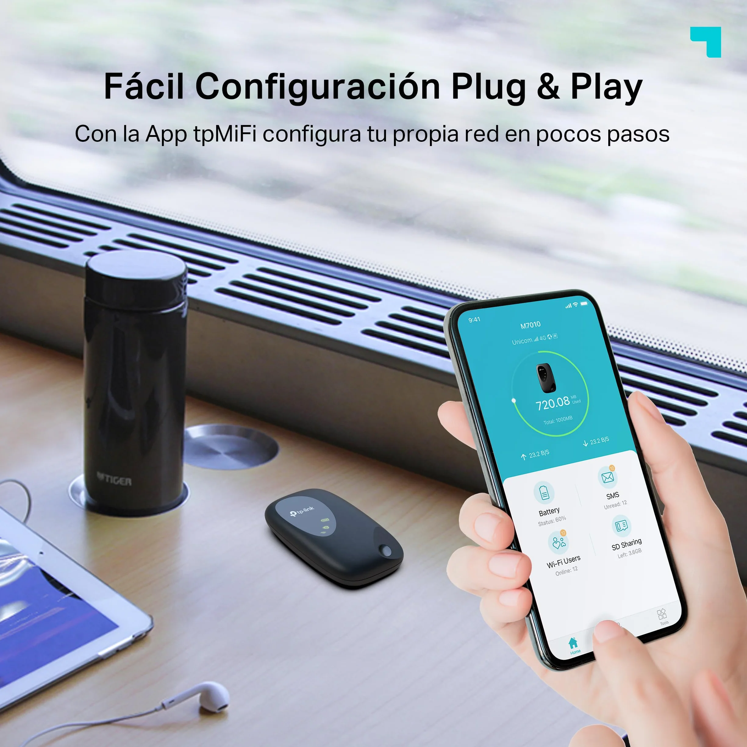 TP-Link M7000 - Router 4G móvil, WiFi MiFi 4G Cat4,150 mbps, Batería 2000 mAh, Conexiones hasta 10 Dispositivos
