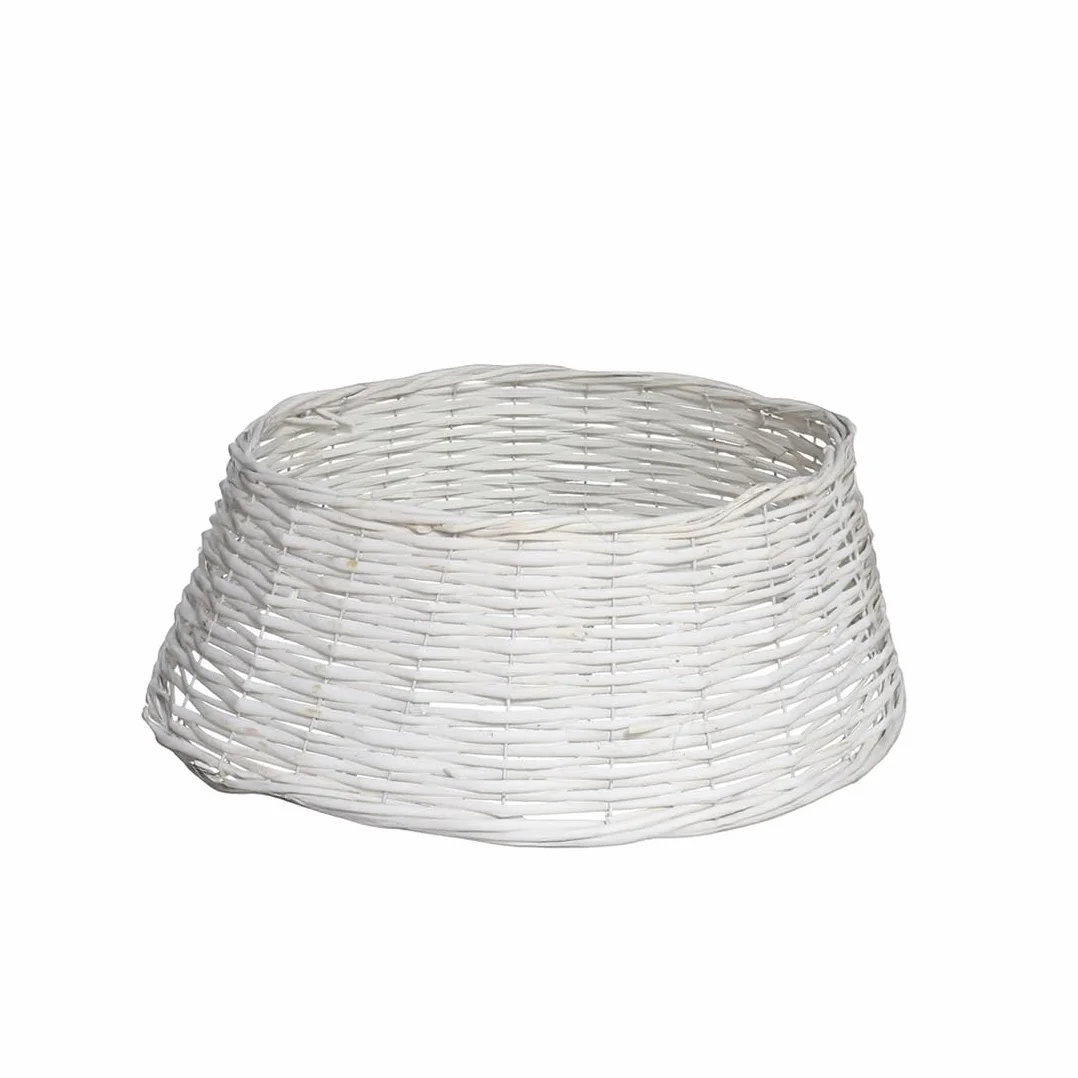 Panda Home Cubre Pie Arbol Navidad Mimbre Ratán Decoracion Elegante Natural Blanco Rojo 39x18x49 cm