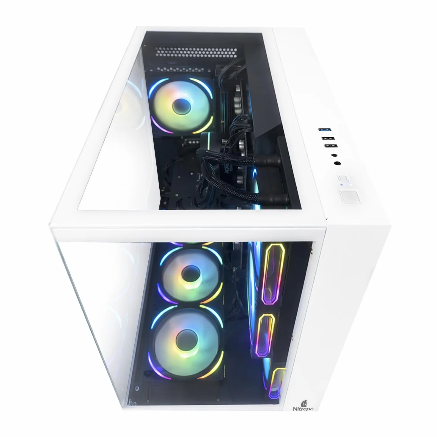 NitroPC - Pack Extremo | PC Gaming Completo (Intel Core i7 12700K 12/20 5.0GHz, RTX 5060 8GB, RAM 32GB, M.2 1TB, Windows 11 PRO | WiFi, Monitor Curvo 27", Teclado, ratón, Cascos) PC sobremesa (Blanco)
