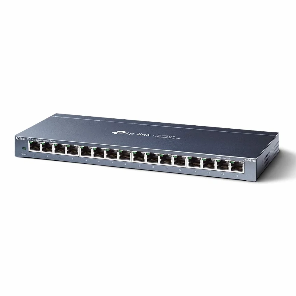 TP-Link 16-Port Desktop Gigabit Ethernet Switch/Hub, Ethernet Splitter, Plug & Play, no Configuration Required, Steel Case(TL-SG116), Grey