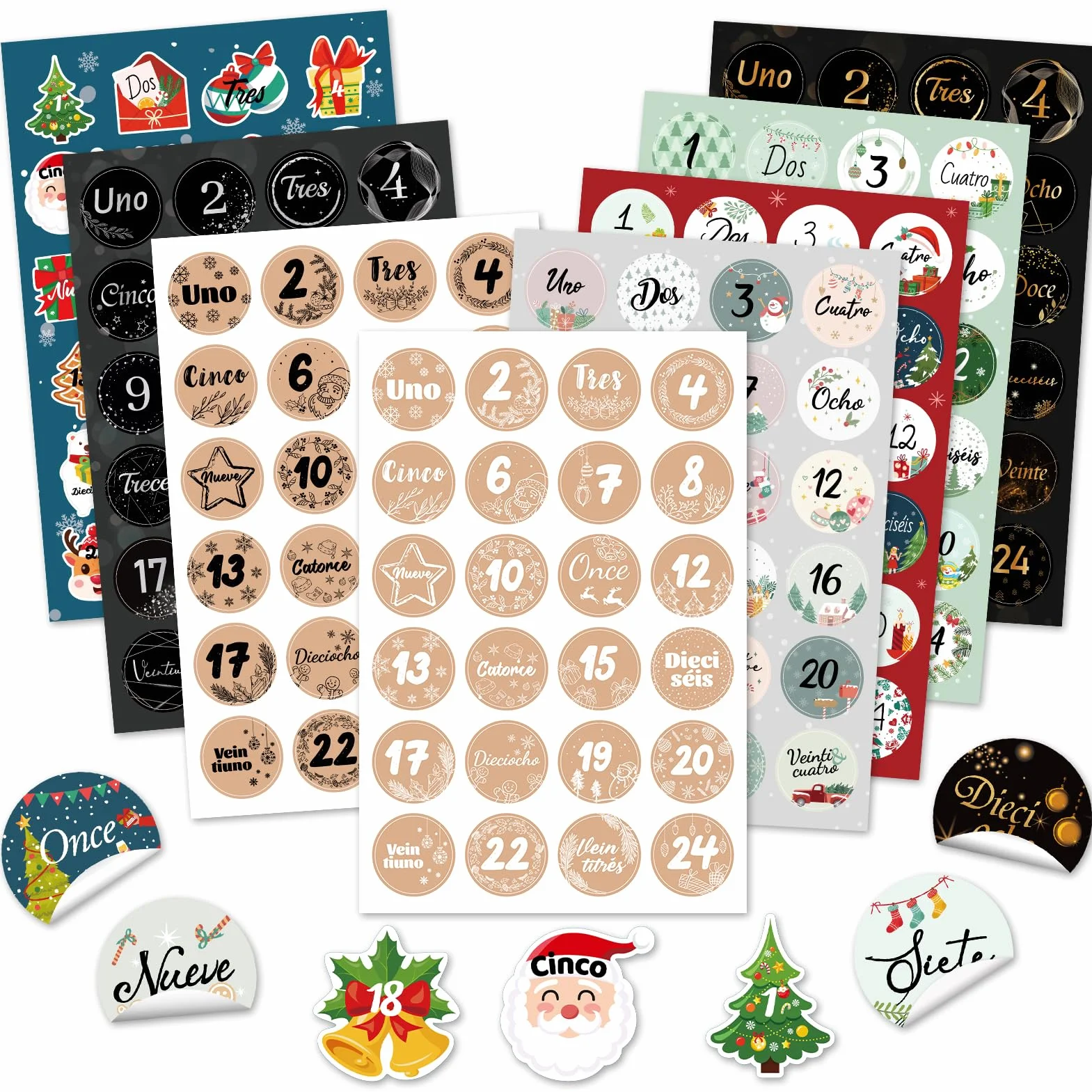 Calendario de Adviento Pegatinas 1-24 Números Autoadhesivas Navidad Decoración