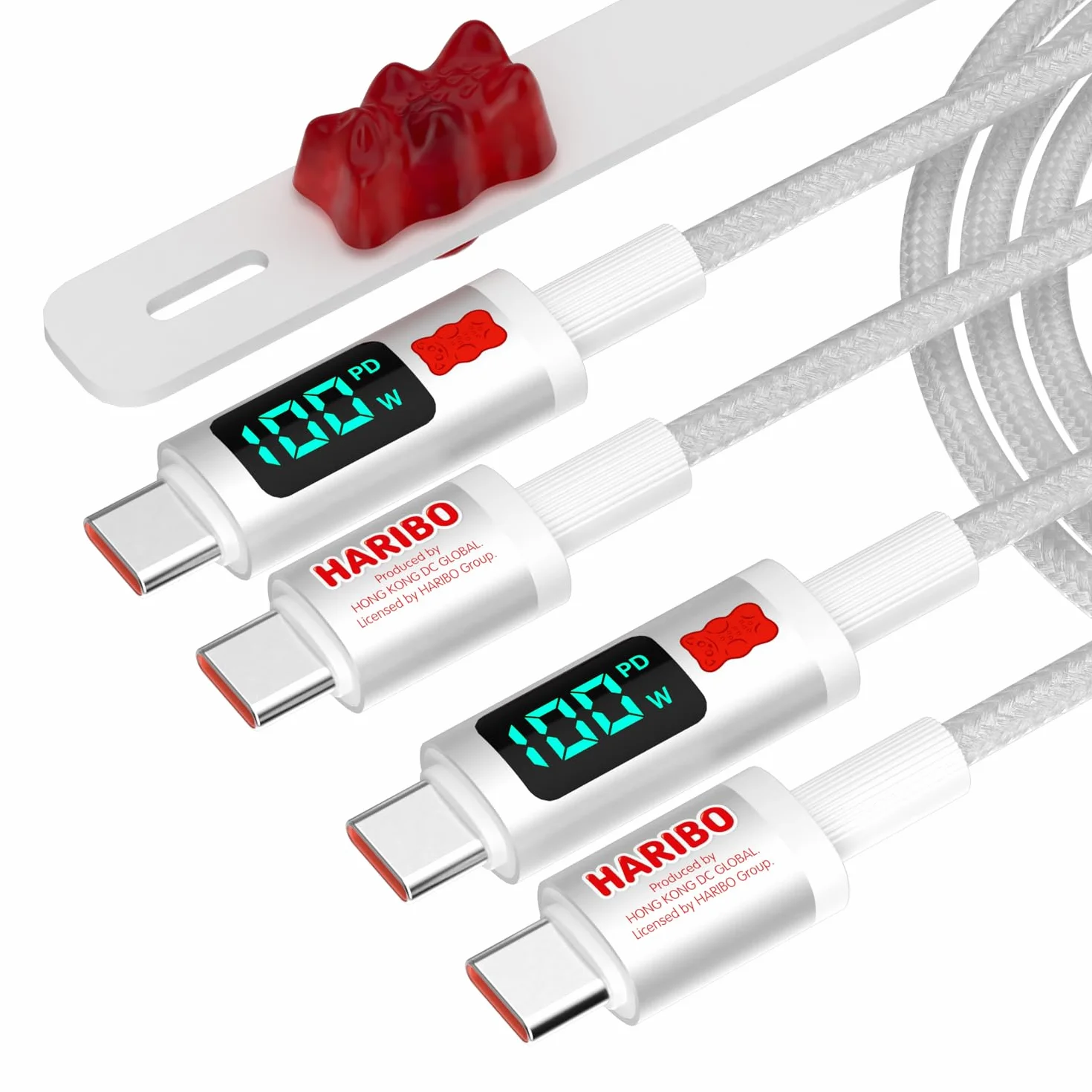 Haribo - Cable USB C a USB C (5 pies, 2 unidades), carga rápida PD de 100 W, pantalla LED, USB 2.0 Gummy Bear Style para iPhone 15/16, Samsung Galaxy, Pixel, iPad