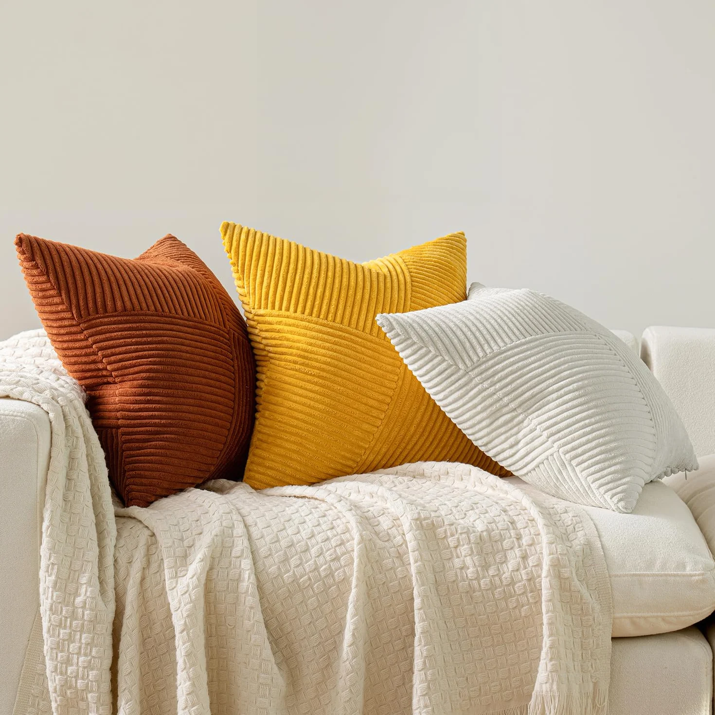 MIULEE Juego de 2 Fundas de Almohada Decorativas de Pana Cremallera Oculta 40x40cm Beige