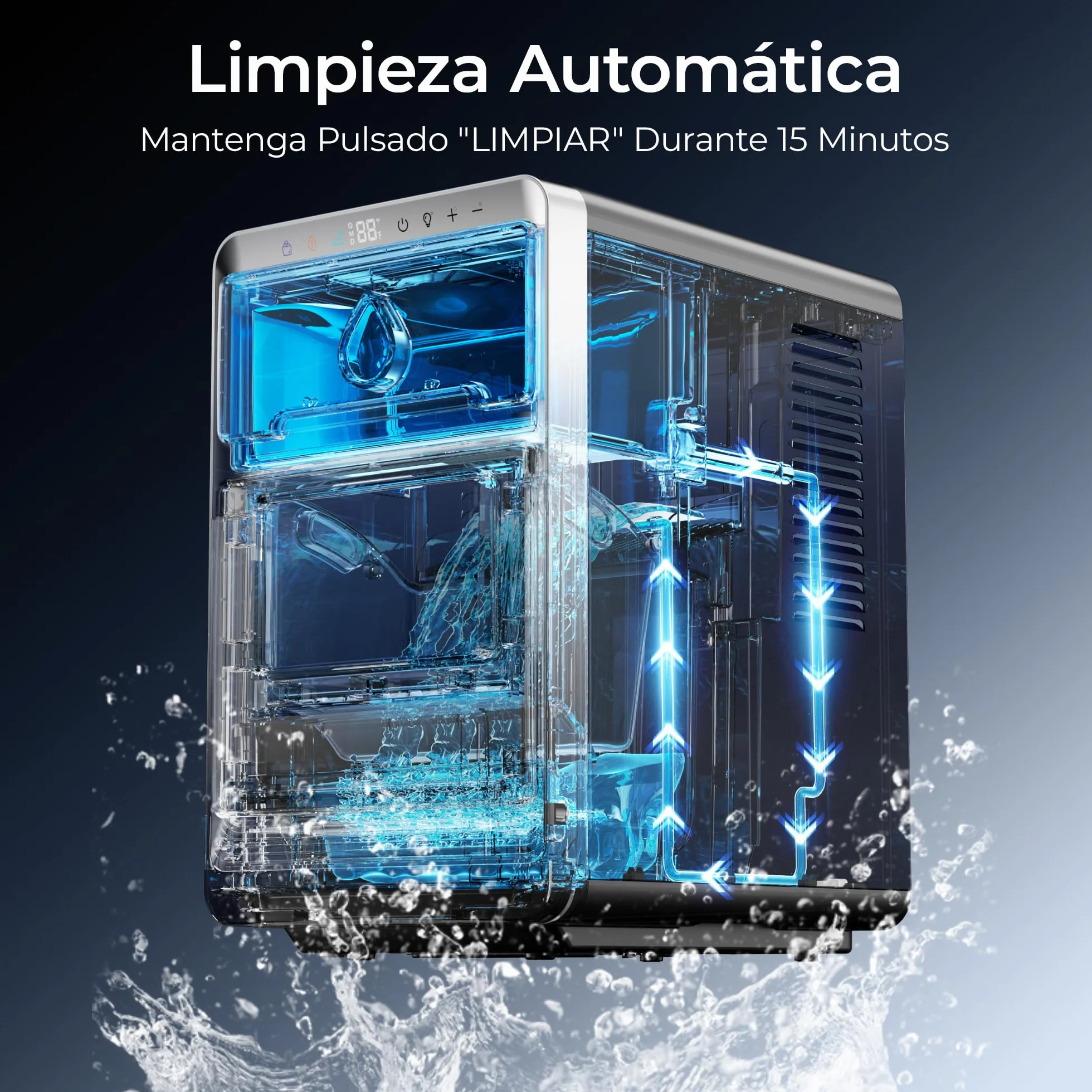 EUHOMY Maquina de Hielo, 1600 Cubos Al Día, Listo en 12 Min, Limpieza Automática, Negra