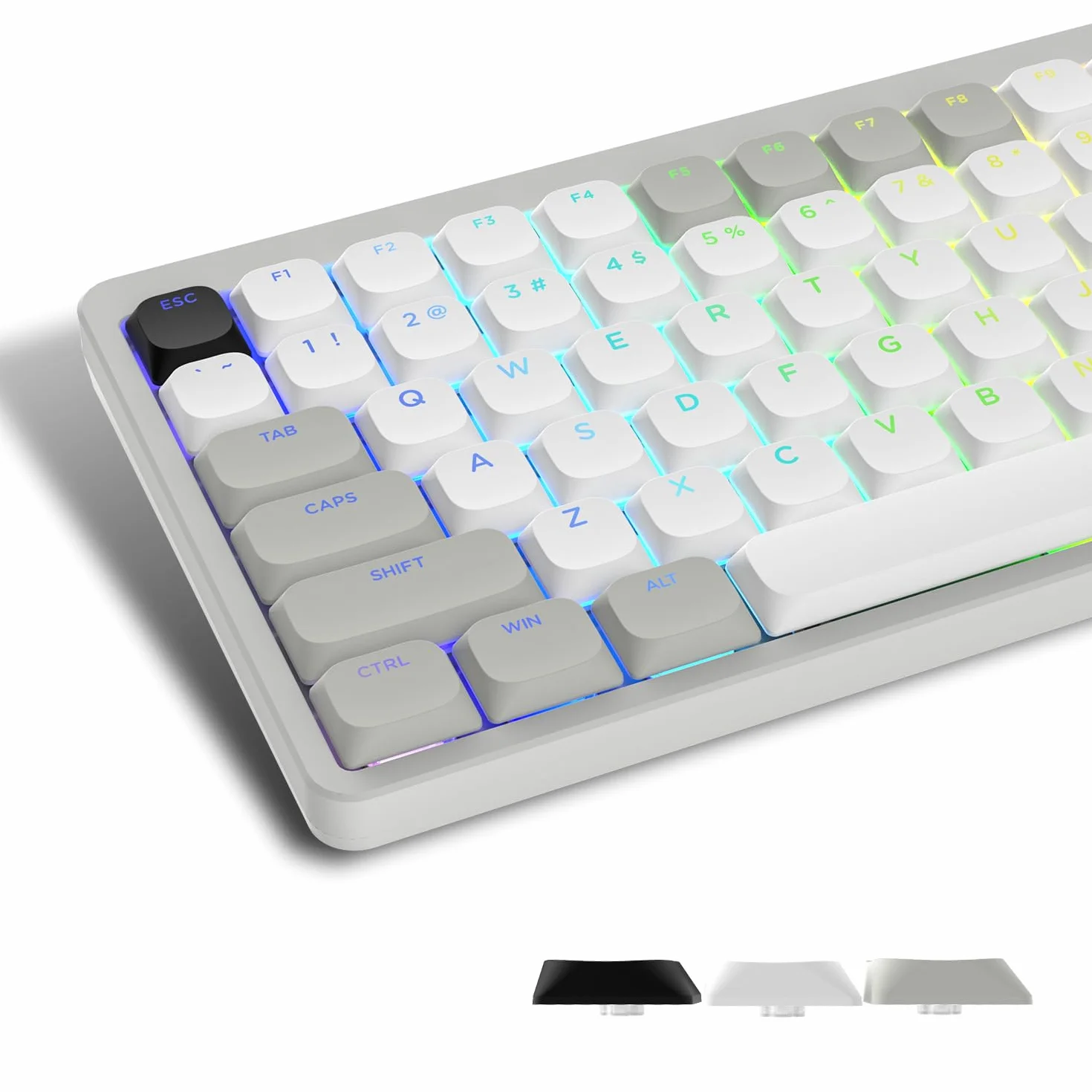 Teclas de Perfil bajo 143, PBT Keycaps Shine Through, Keycaps for ANSI US 60% 65% 75% 80% 100% Cherry Gateron MX Switch Teclado Mecánico, Gris/Blanco(ISO no Compatible)