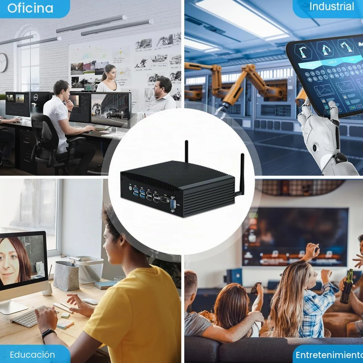 WEIDIAN PC sin Ventilador Mini PC Industrial 16GB RAM 512GB SSD Core i5 8350U Win11 Pro Mini computadora de Escritorio con 4K 2xHD, 2xRS232 COM, 2xLAN, 8xUSB VESA PC pequeña de Oficina Auto Power On