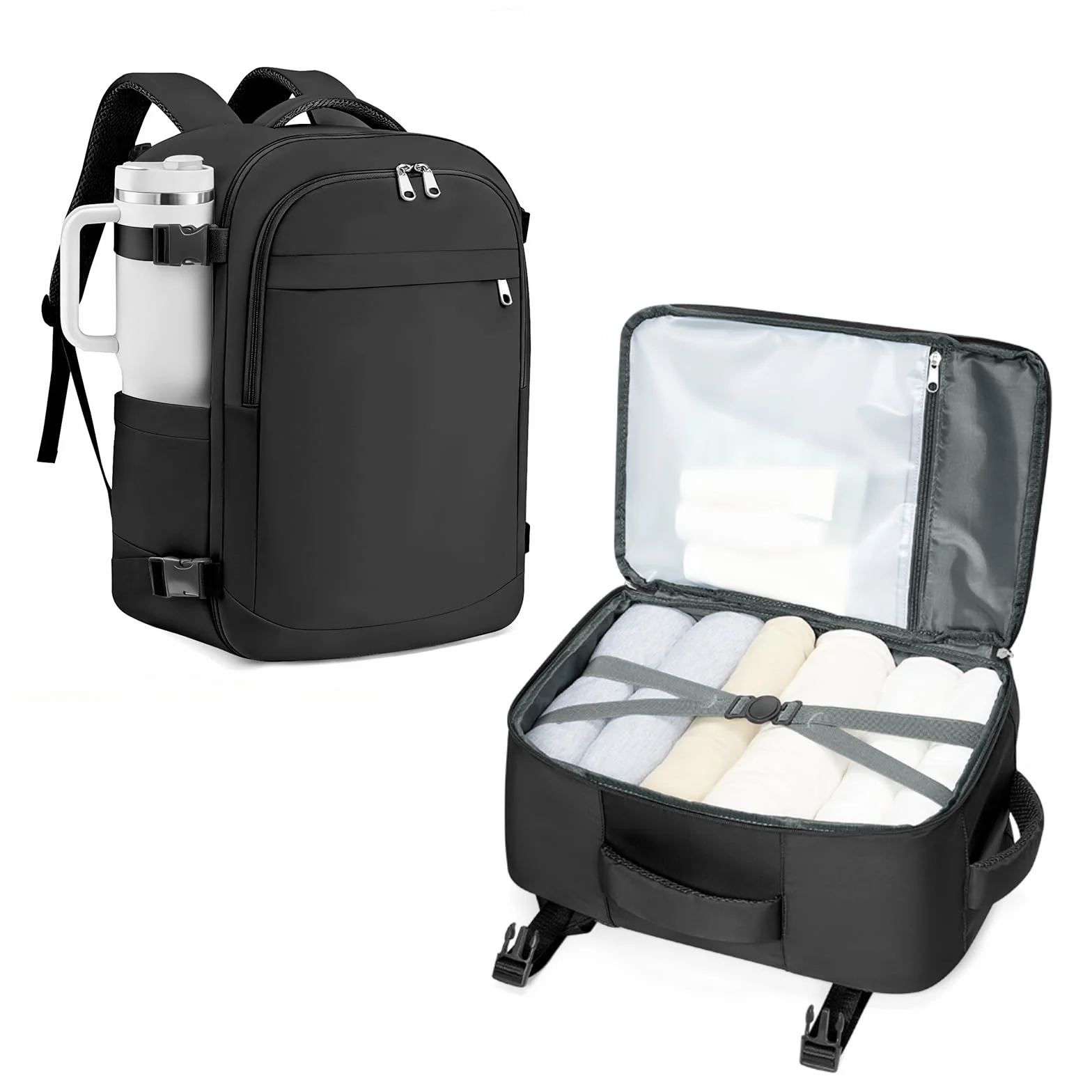 Mochila Viaje Cabina Avion 40x30x20 para Ryanair Vueling Wizz Air EasyJet Equipaje de Mano Maletas Bolsa de Viaje Mujer Hombre Impermeable Travel Backpack, Negro