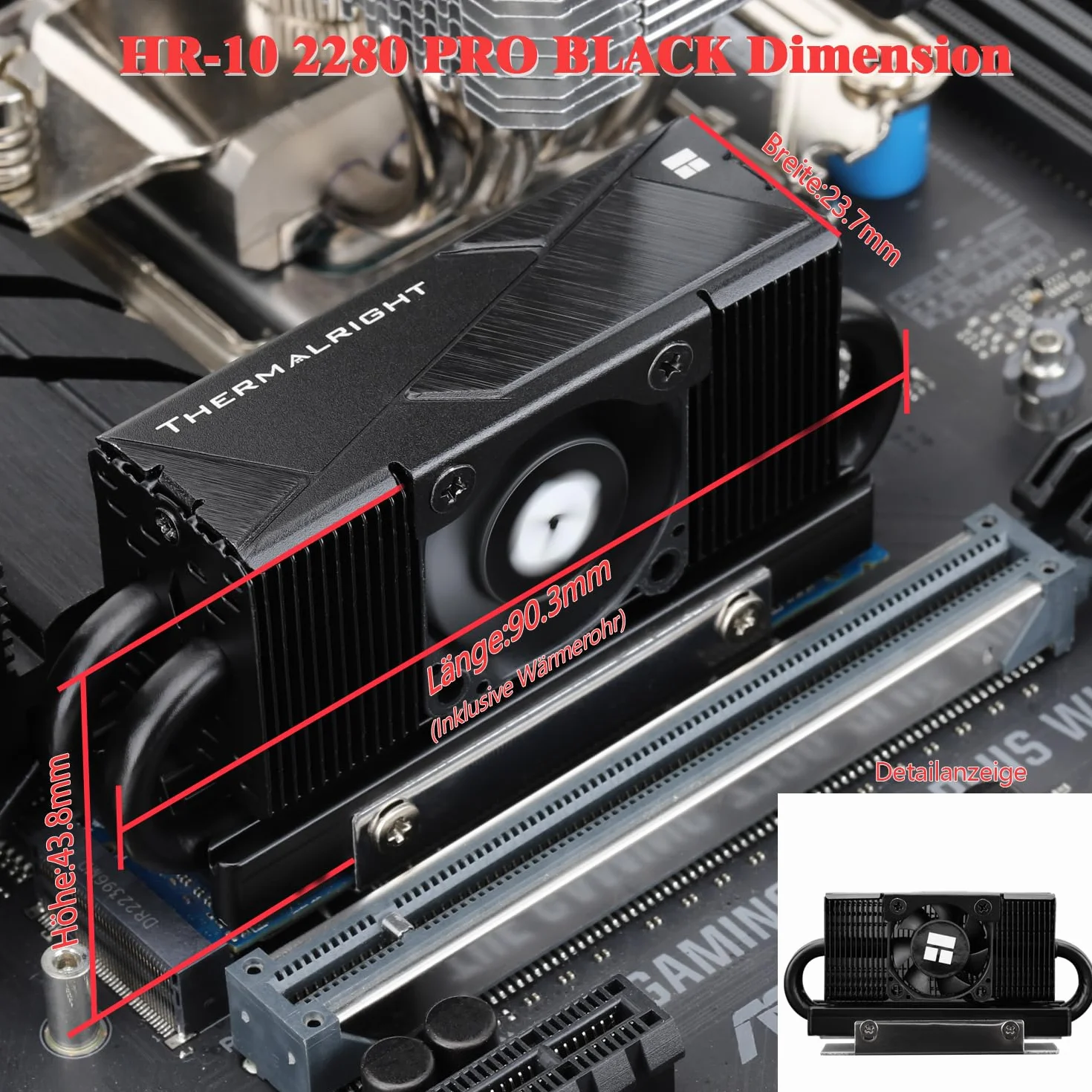 Thermalright HR10 2280 PRO Black SSD, disipador de calor de doble cara, con ventilador PWM pequeño y rápido, almohadilla de silicona térmica para PC SSD 2280 y ordenador