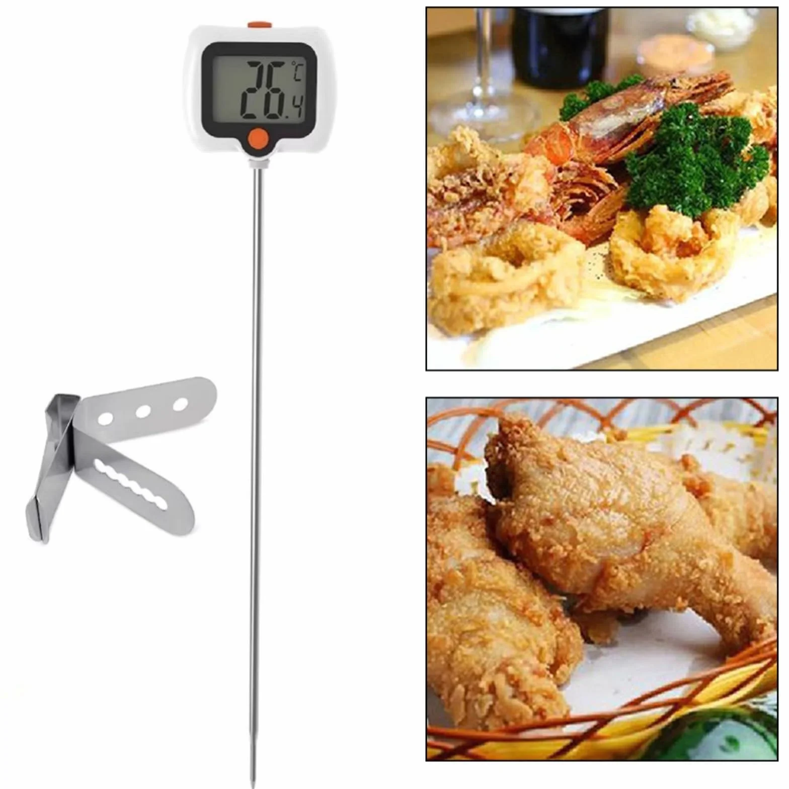 Termómetro digital para dulces de acero inoxidable con clip de olla, 5,2 cm