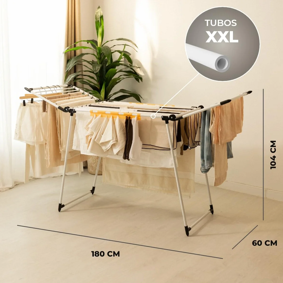 Newlux Tendedero Plegable con Alas Bold V22 180x55x112 cm 26M de Secado 25Kg de Carga Blanco