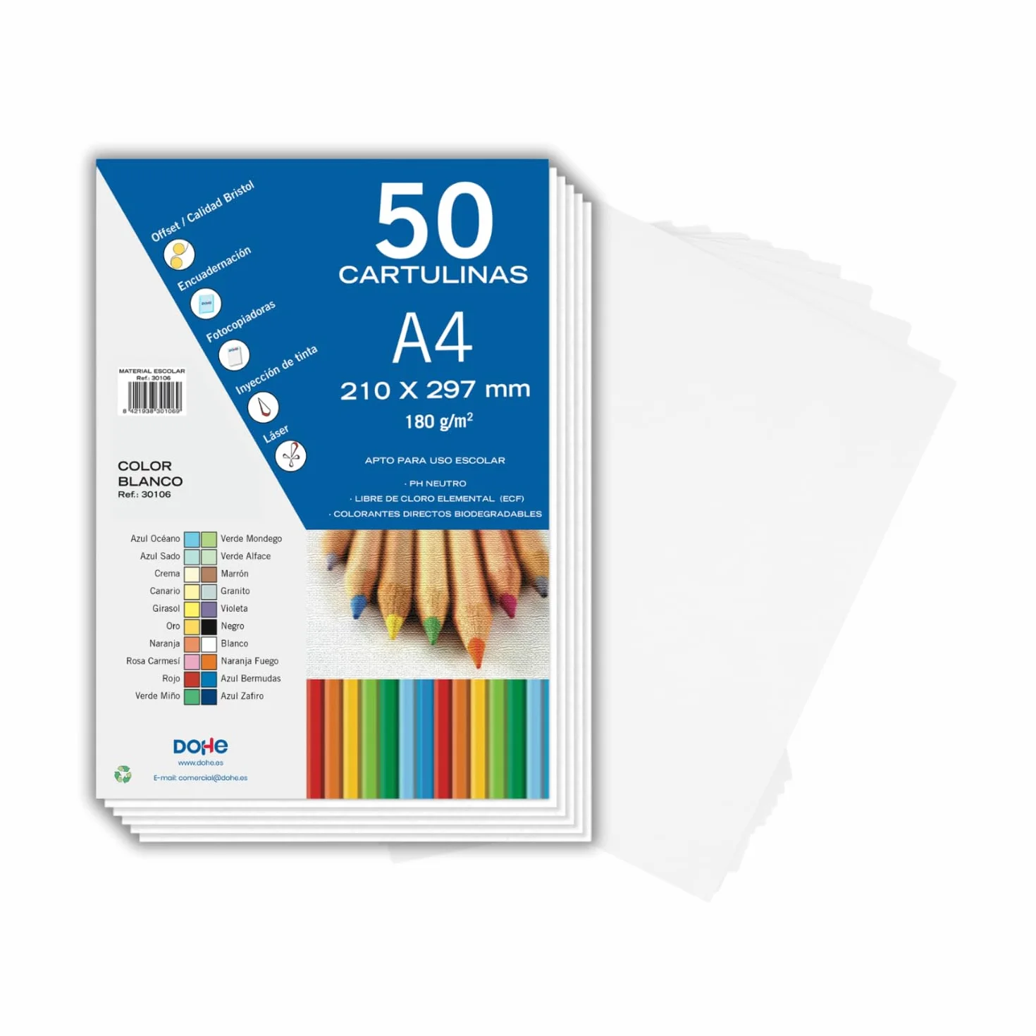 Cartulinas Blancas A4 50 uds. 21x29,7 cm 180 g/m² Manualidades Impresión Escolar