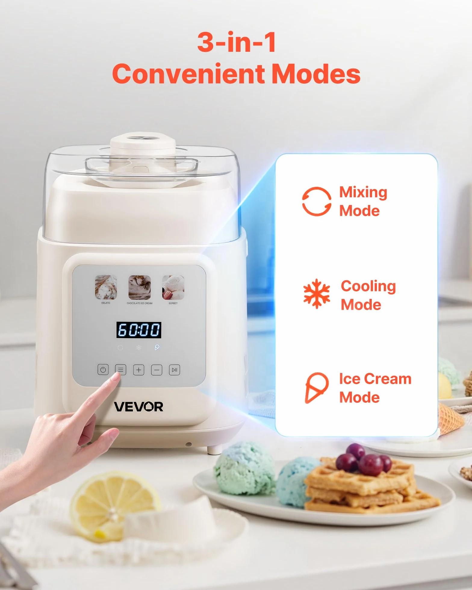 VEVOR Máquina para Hacer Helados 1 L con Compresor Incorporado Heladera Automática Vertical 4 Modos