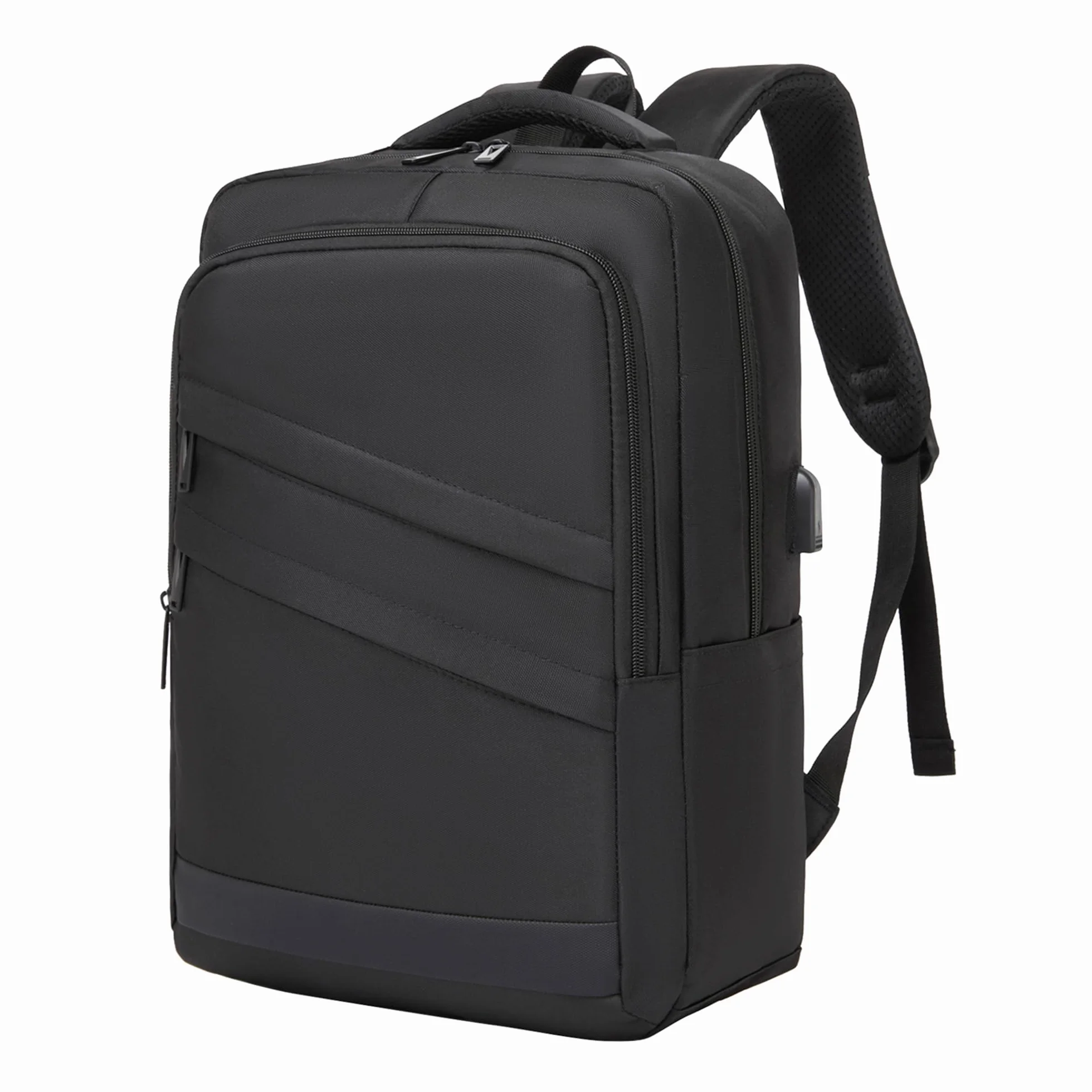 Mochila Portátil 15,6 Pulgadas Hombre Mujer, Mochila de Trabajo y Negocios con Puerto USB, Ligera para Viaje Oficina Universidad Uso Diario (Negro)