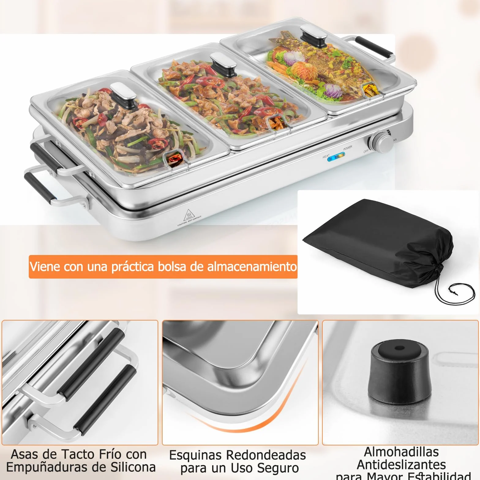 GOPLUS Bandeja Calentadora De Alimentos 2 En 1 Eléctrica 8 L Acero Inoxidable Control Temperatura