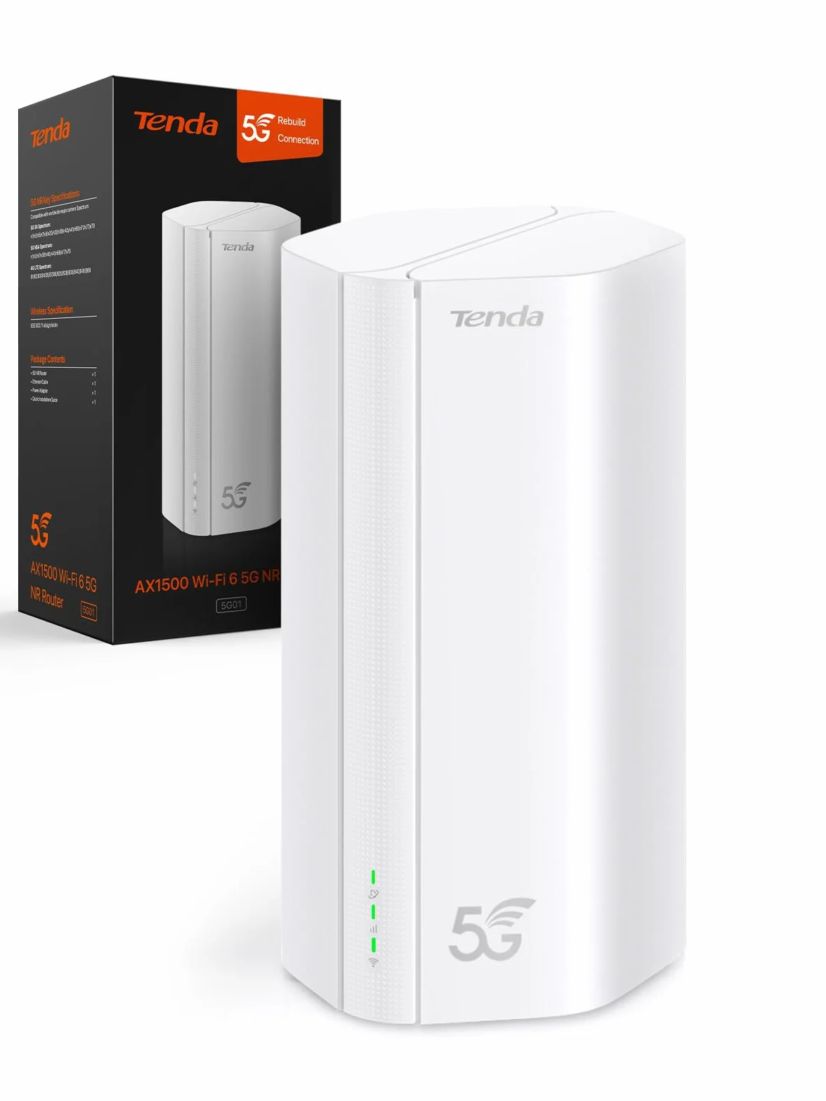 Tenda 5G01 - Router 5G SIM WiFi 6 1500Mbps, Módem 5G/4G LTE con Doble Banda, Ranura Tarjeta Nano SIM, Plug & Play, Puerto Gigabit WAN/LAN, 6 Antenas Internas, Mesh Wi-Fi+, 5G NR Router | Nivel Básico