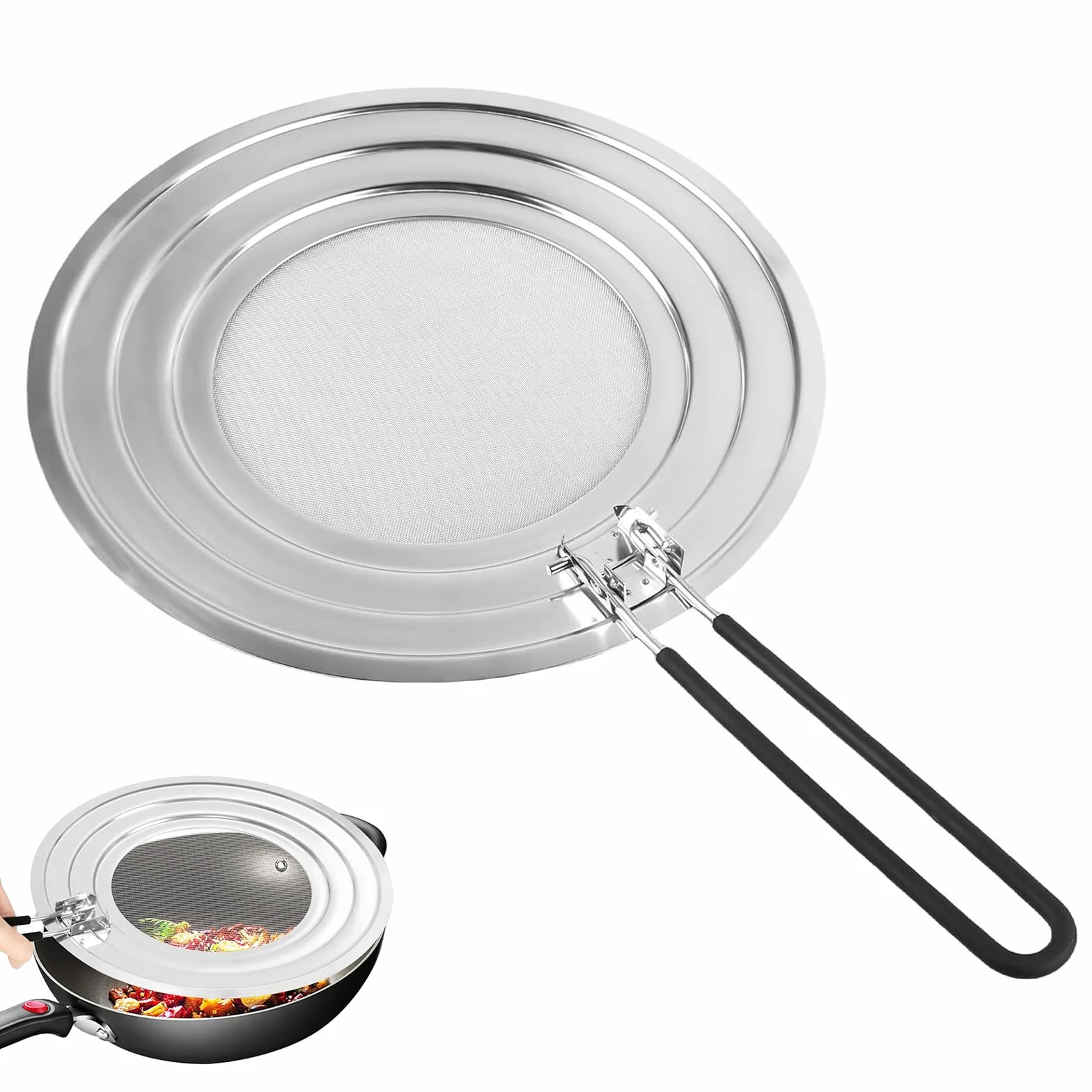 Protector Contra Salpicaduras para Sartén,Tapa Antisalpicaduras con Mango Plegable,Pantalla Antisalpicaduras de Acero Inoxidable,Tapa Antisalpicaduras Sarten,para Proteger Contra Salpicaduras de Grasa