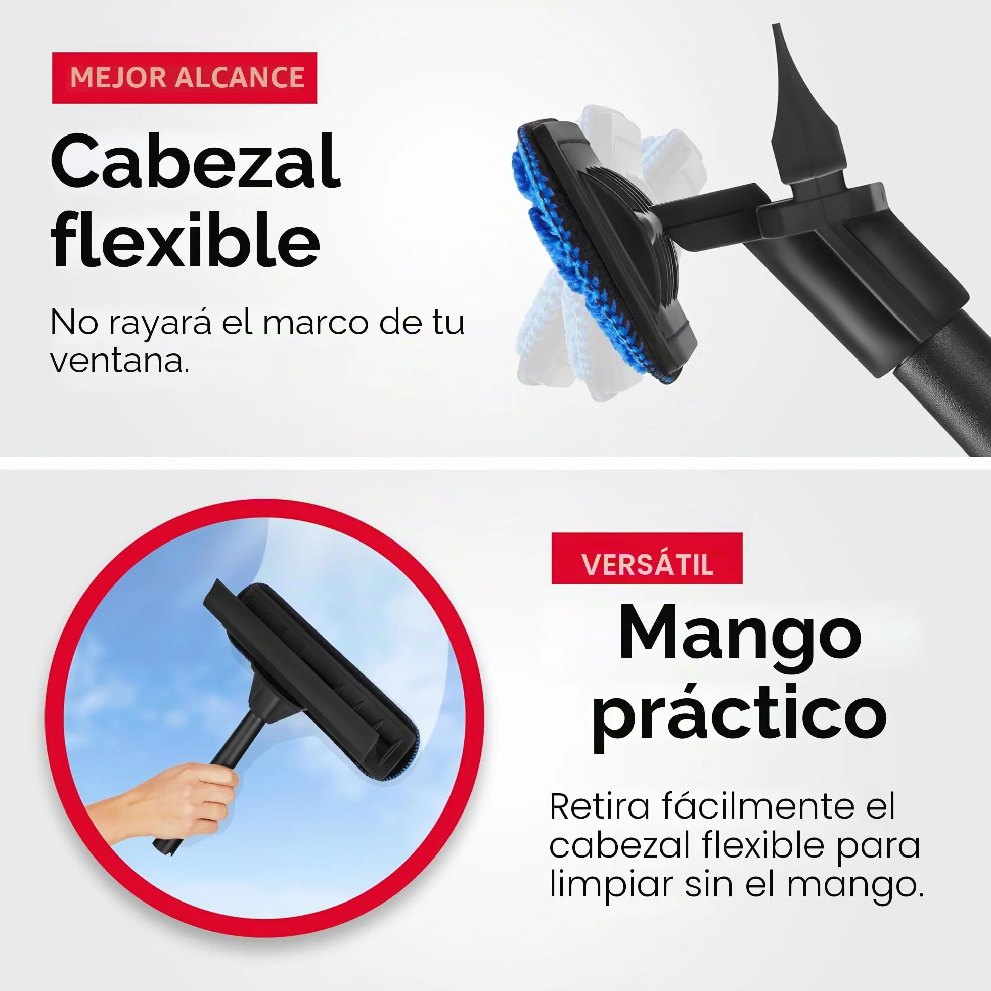 Tyroler Rasqueta Limpiacristales Telescópico 30-205 cm Kit 2 en 1