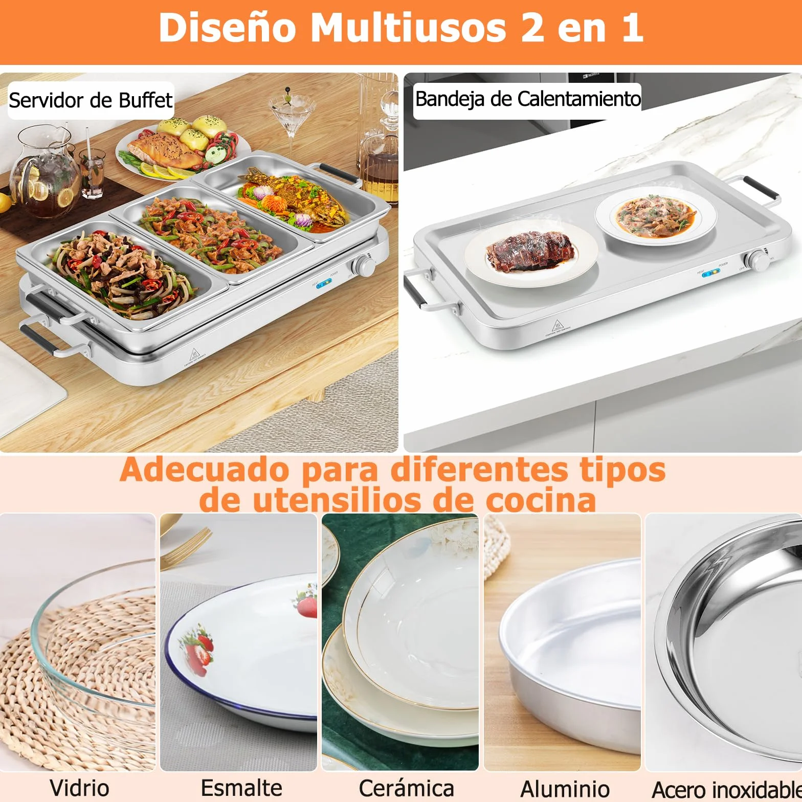GOPLUS Bandeja Calentadora De Alimentos 2 En 1 Eléctrica 8 L Acero Inoxidable Control Temperatura