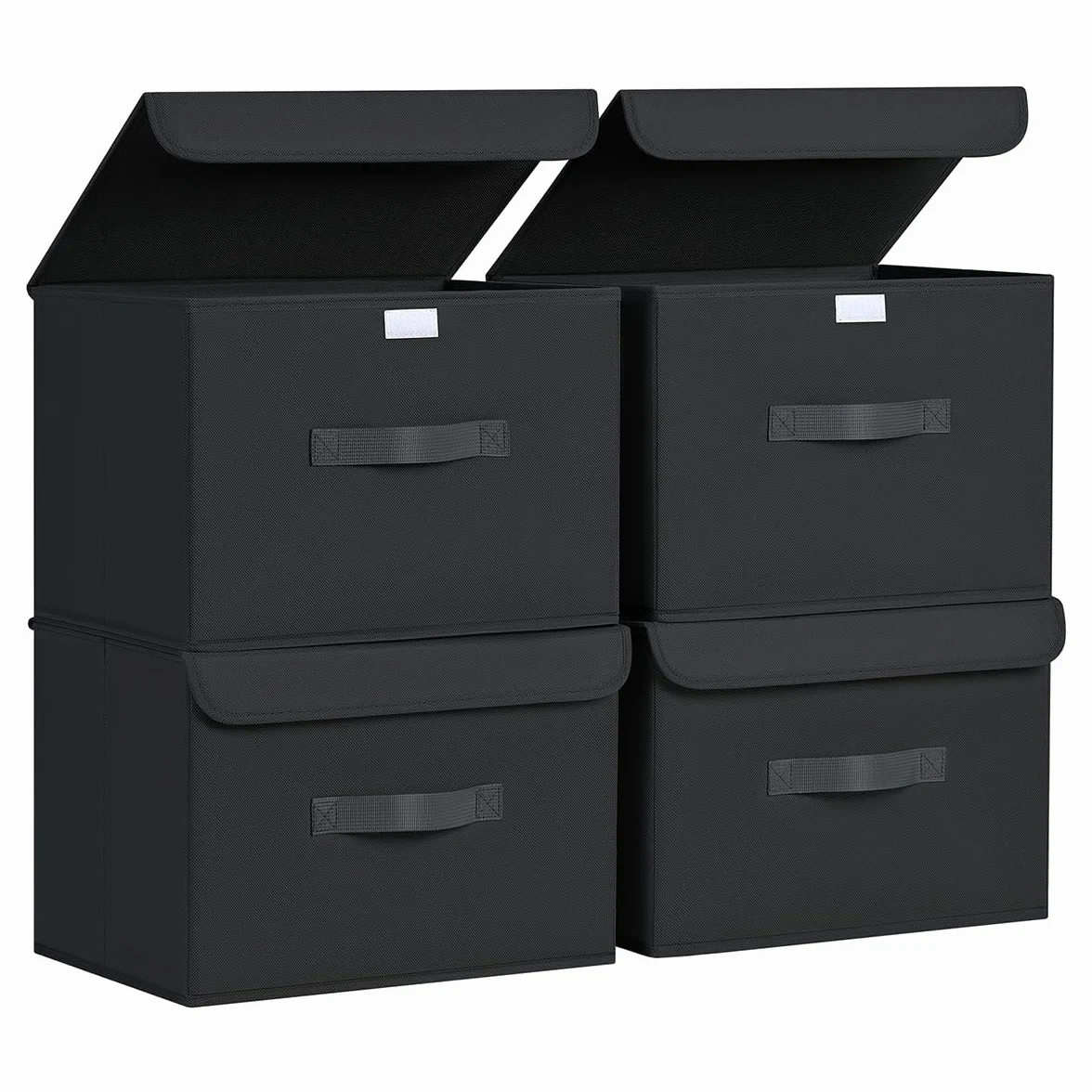 DIMJ 4 Piezas Cajas Organizadoras con Tapa Cajas de Almacenamiento Plegables Fabricadas en Tela con Asas Ideal Para Guardar Ropa, Zapatos, Ideal Para Guardar Juguetes, Ropa Y Cachivaches, Negro