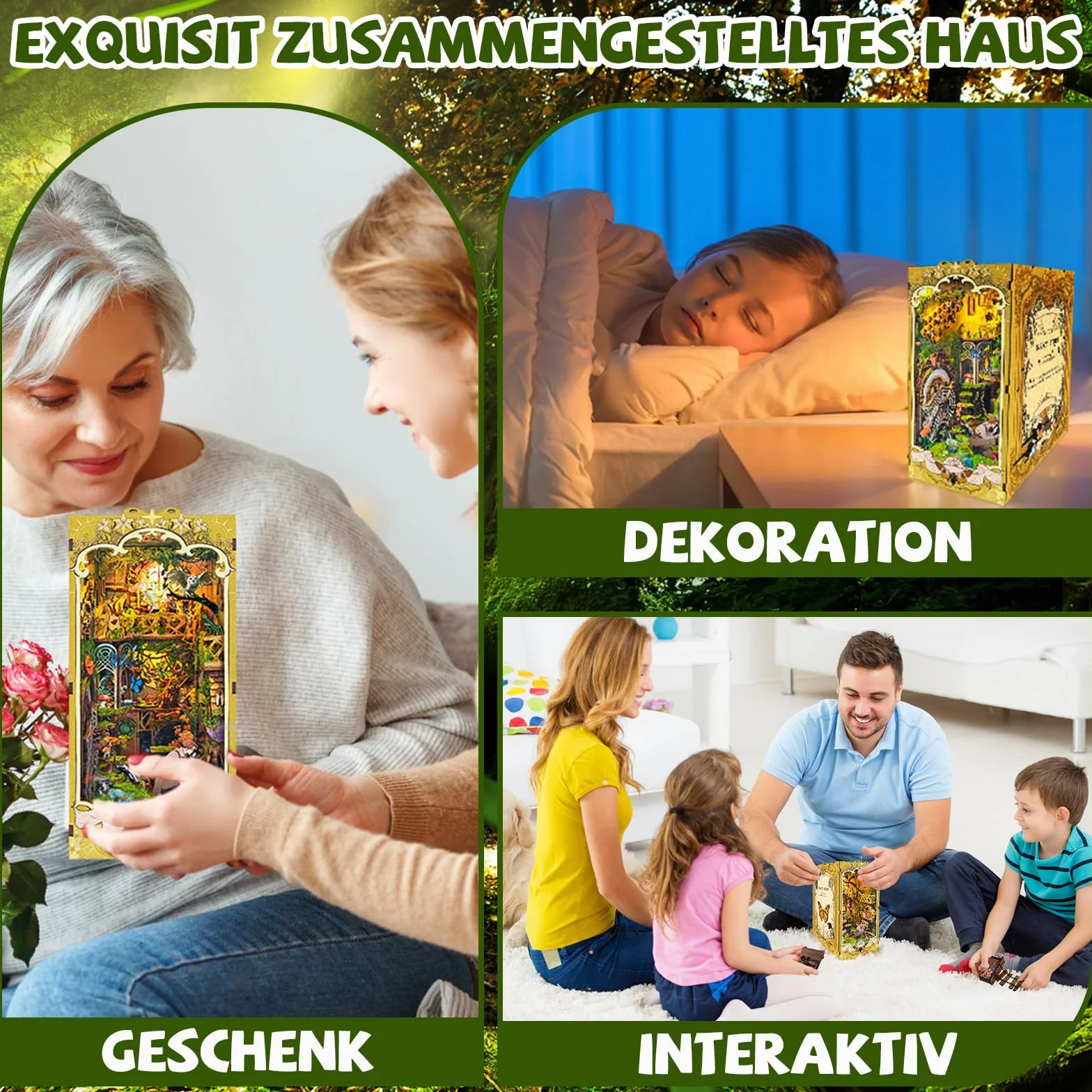 Ulikey Book Nook Kit DIY Miniatura de Madera con Luces LED