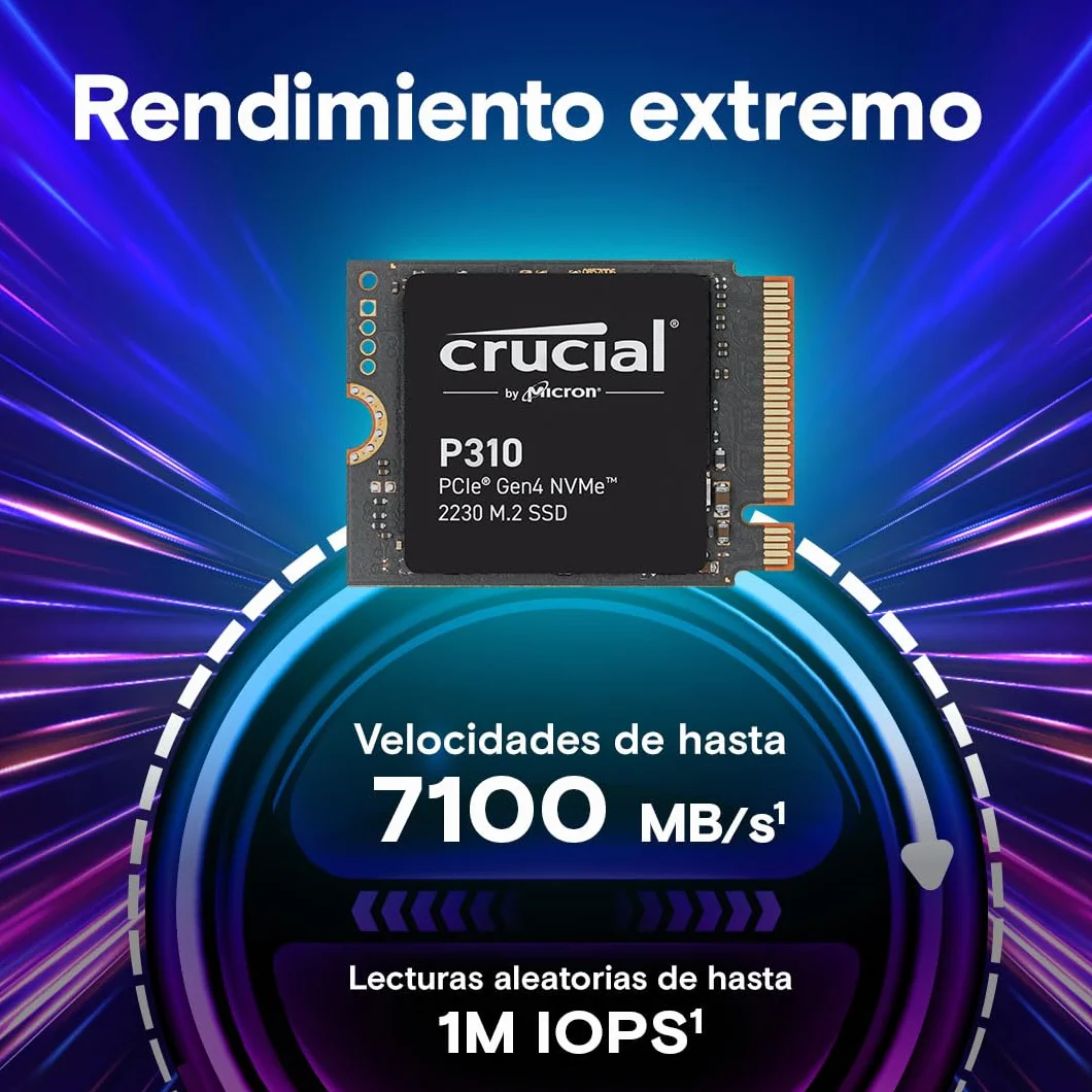 Crucial P310 SSD 2TB PCIe Gen4 NVMe M.2 2230, hasta 7.100 MB/s, Compatible con Steam Deck, ASUS ROG Ally, MSI Claw & Microsoft Surface, Disco Duro - CT2000P310SSD2