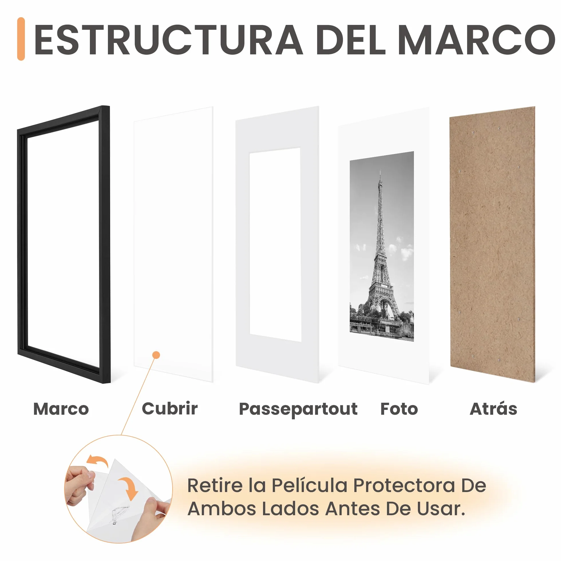 Upsimples Marco de aluminio para cuadro A3 Negro, Foto A4 (21x29,8cm) con paspartú o A3 (29,7x42cm) sin, Marco para cuadros de pared de metal con vidrio acrílico